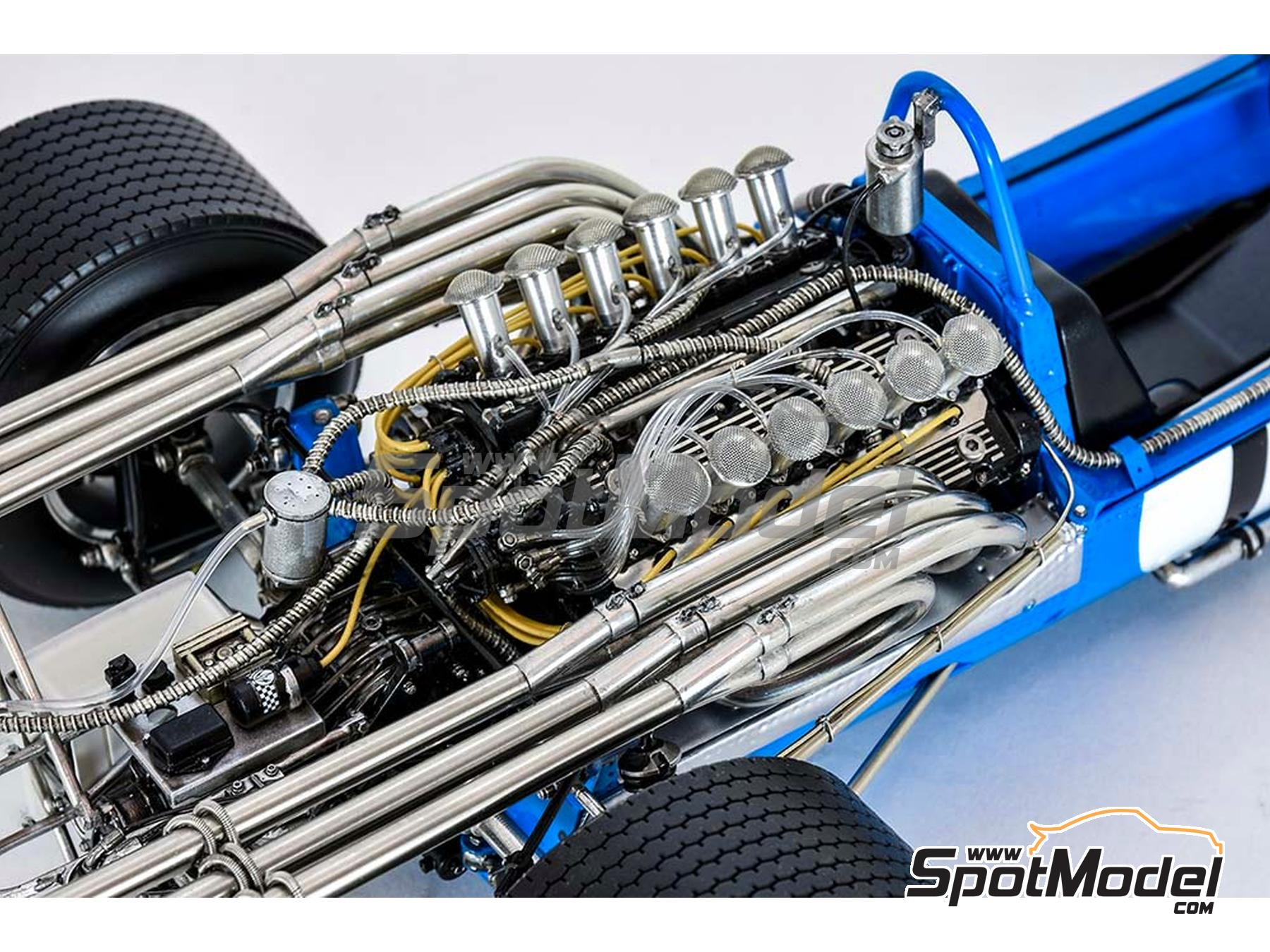 Image 38: Matra MS11 Matra Sports Team sponsored by Elf - Italian Formula 1 Grand Prix 1968 | Car scale model kit in 1/12 scale manufactured by Model Factory Hiro (ref. MFH-K846, also 4580011508468, K846 and K-846)