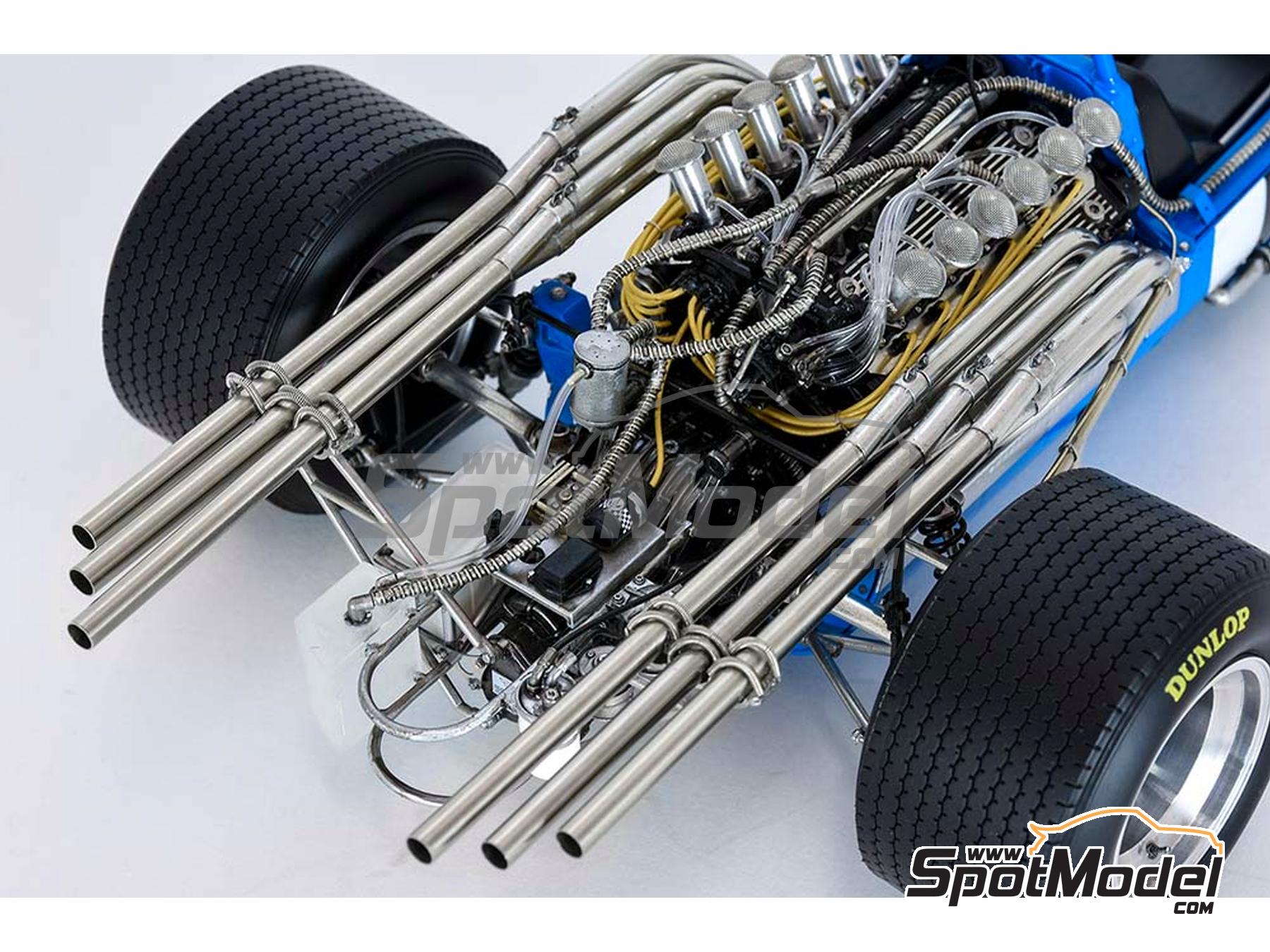 Image 39: Matra MS11 Matra Sports Team sponsored by Elf - Italian Formula 1 Grand Prix 1968 | Car scale model kit in 1/12 scale manufactured by Model Factory Hiro (ref. MFH-K846, also 4580011508468, K846 and K-846)