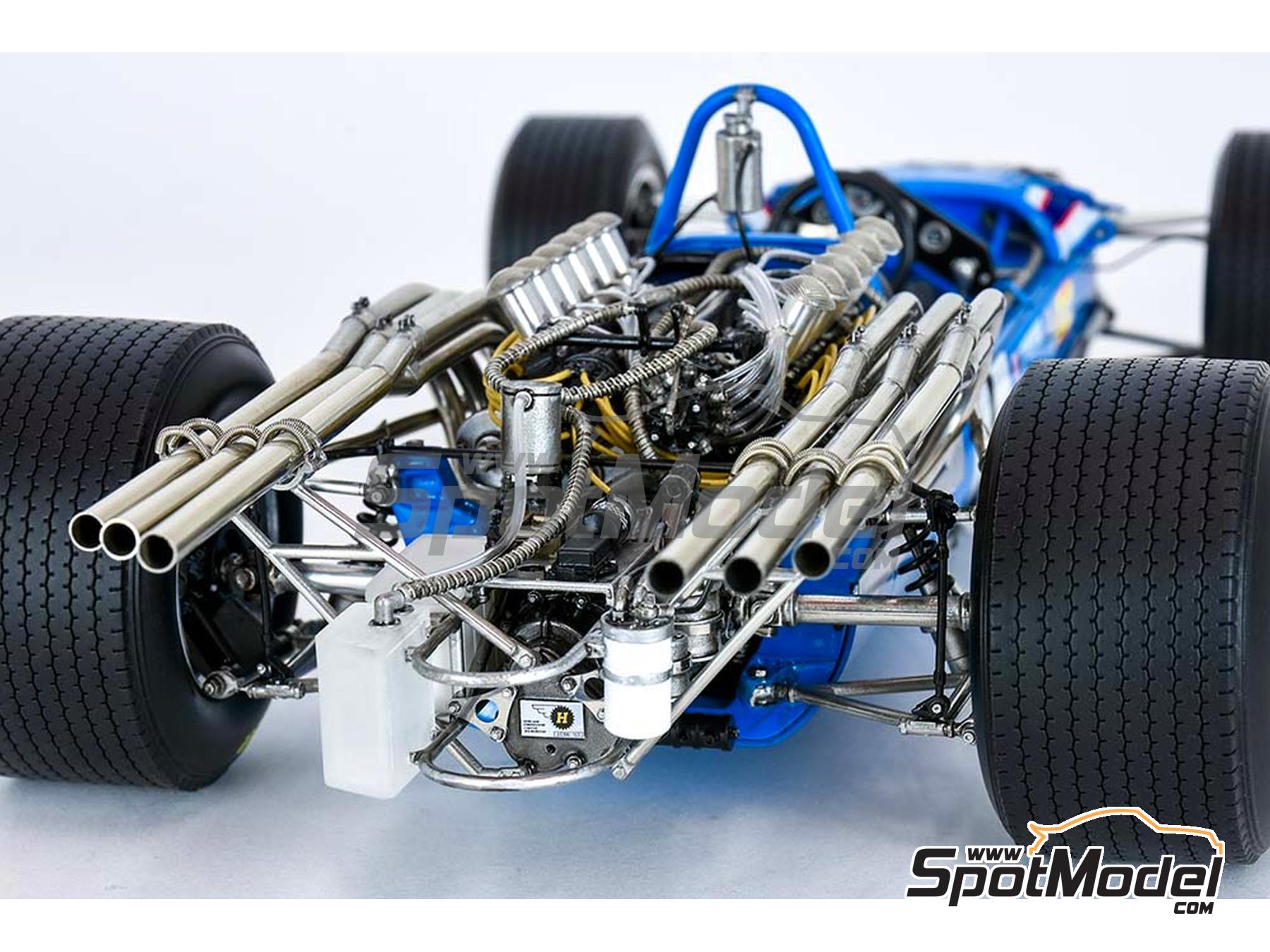 Image 40: Matra MS11 Matra Sports Team sponsored by Elf - Italian Formula 1 Grand Prix 1968 | Car scale model kit in 1/12 scale manufactured by Model Factory Hiro (ref. MFH-K846, also 4580011508468, K846 and K-846)