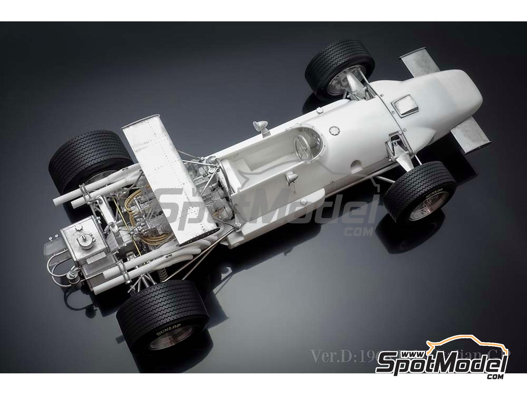 Image 43: Matra MS11 Matra Sports Team sponsored by Elf - Italian Formula 1 Grand Prix 1968 | Car scale model kit in 1/12 scale manufactured by Model Factory Hiro (ref. MFH-K846, also 4580011508468, K846 and K-846)