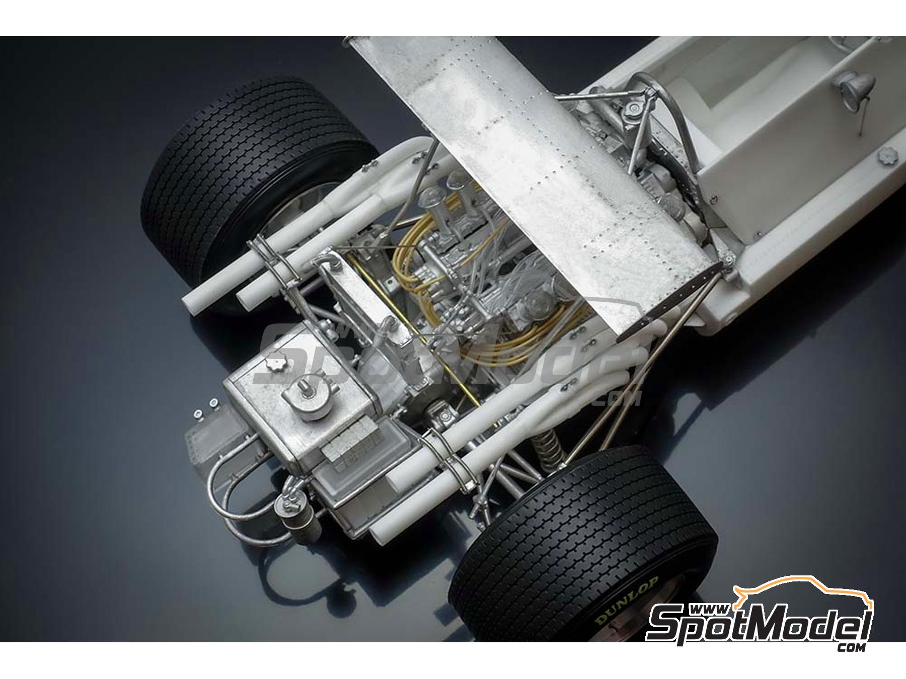 Image 44: Matra MS11 Matra Sports Team sponsored by Elf - Italian Formula 1 Grand Prix 1968 | Car scale model kit in 1/12 scale manufactured by Model Factory Hiro (ref. MFH-K846, also 4580011508468, K846 and K-846)