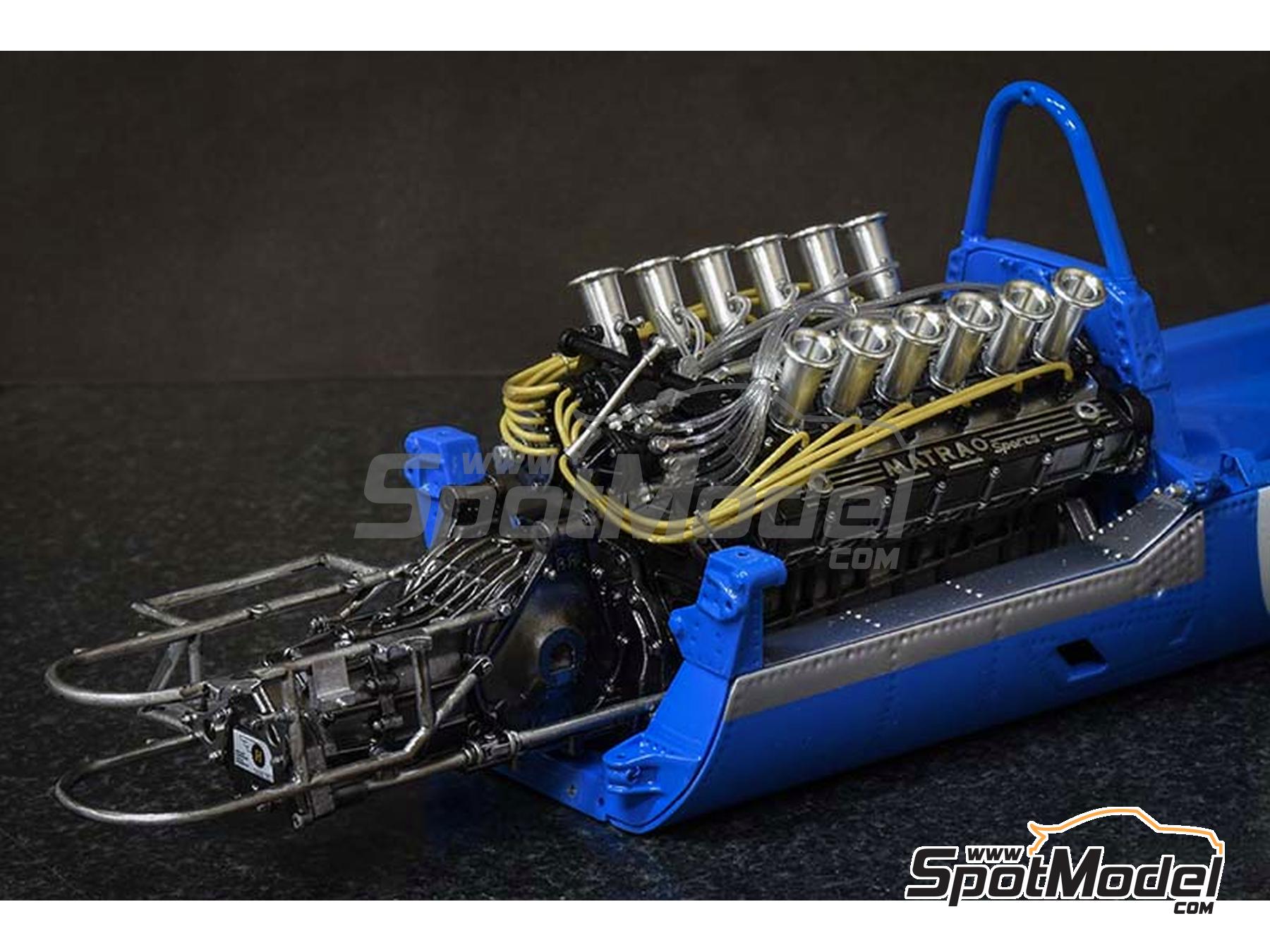 Image 46: Matra MS11 Matra Sports Team sponsored by Elf - Italian Formula 1 Grand Prix 1968 | Car scale model kit in 1/12 scale manufactured by Model Factory Hiro (ref. MFH-K846, also 4580011508468, K846 and K-846)