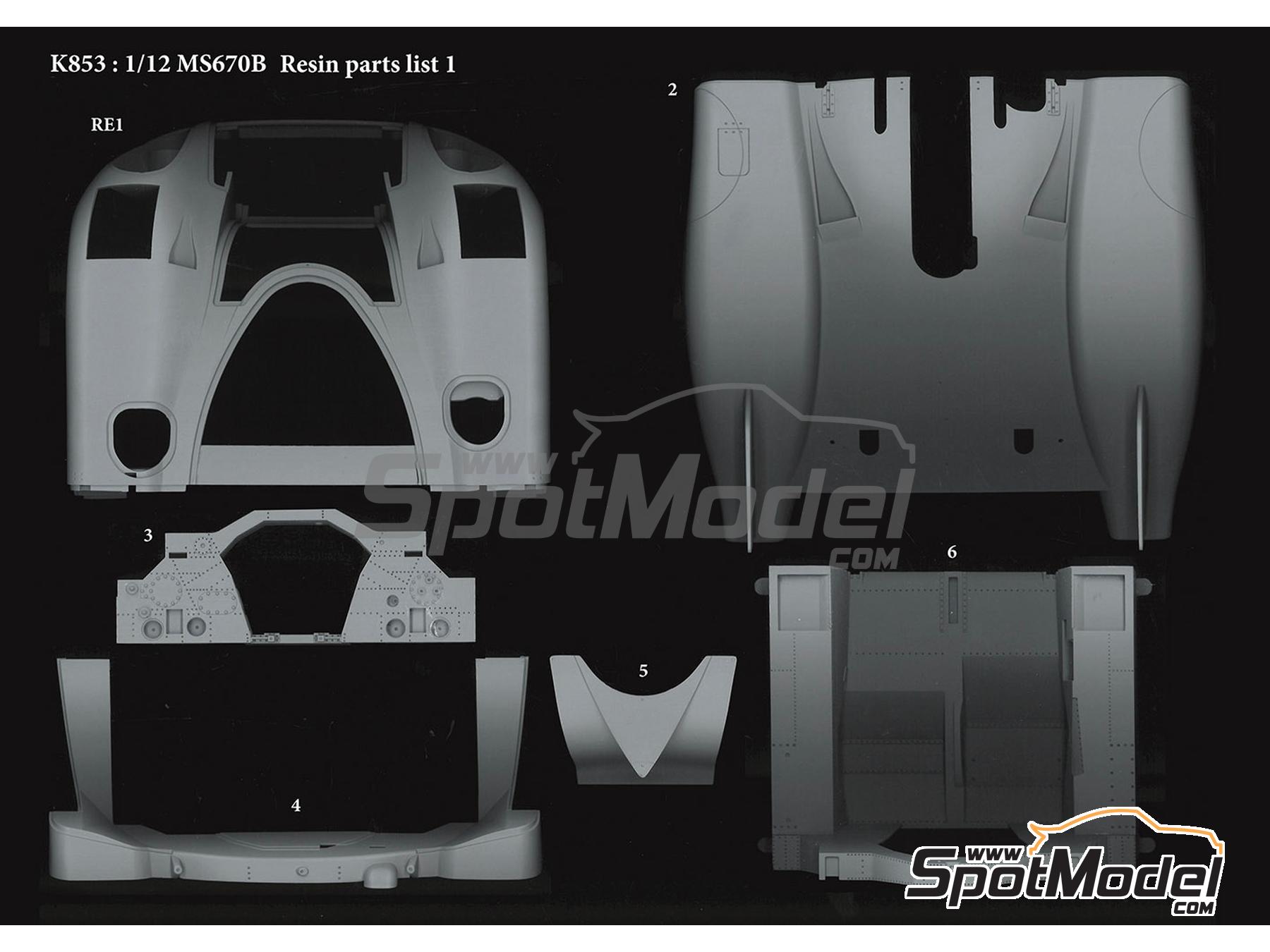 Image 12: Matra MS670B patrocinado por Shell - 24 Horas de Le Mans 1973 | Maqueta de coche en escala&nbsp;1/12 fabricado por Model Factory Hiro (ref.&nbsp;MFH-K853, tambien 4580011508536 y K853)
