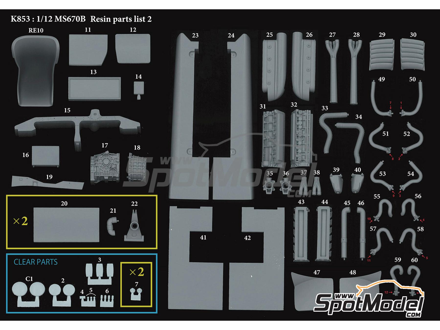 Image 13: Matra MS670B patrocinado por Shell - 24 Horas de Le Mans 1973 | Maqueta de coche en escala&nbsp;1/12 fabricado por Model Factory Hiro (ref.&nbsp;MFH-K853, tambien 4580011508536 y K853)