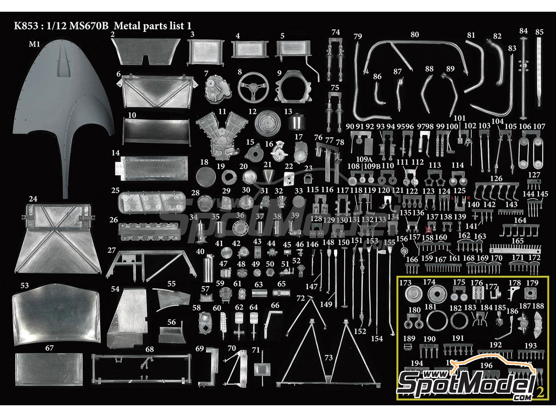 Image 14: Matra MS670B patrocinado por Shell - 24 Horas de Le Mans 1973 | Maqueta de coche en escala&nbsp;1/12 fabricado por Model Factory Hiro (ref.&nbsp;MFH-K853, tambien 4580011508536 y K853)