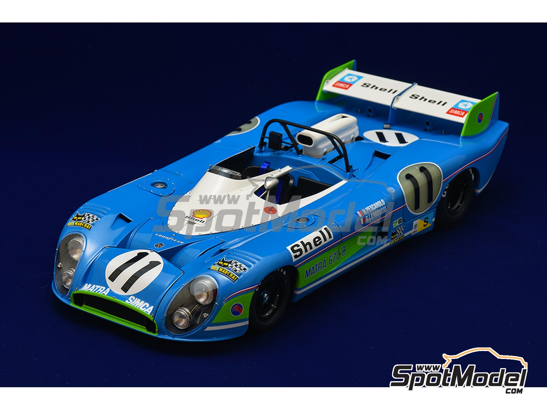 Image 18: Matra MS670B patrocinado por Shell - 24 Horas de Le Mans 1973 | Maqueta de coche en escala&nbsp;1/12 fabricado por Model Factory Hiro (ref.&nbsp;MFH-K853, tambien 4580011508536 y K853)