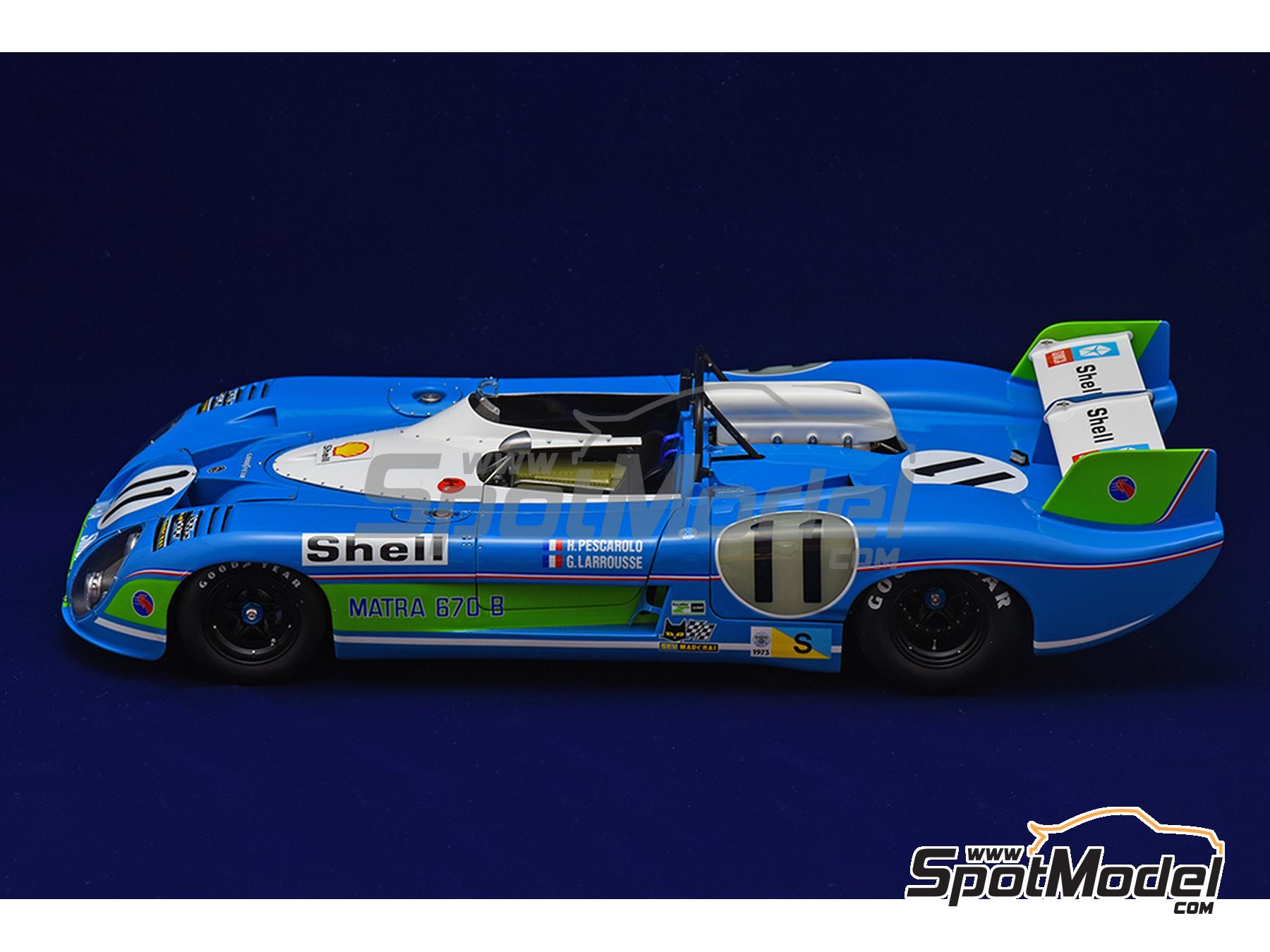Image 19: Matra MS670B patrocinado por Shell - 24 Horas de Le Mans 1973 | Maqueta de coche en escala&nbsp;1/12 fabricado por Model Factory Hiro (ref.&nbsp;MFH-K853, tambien 4580011508536 y K853)