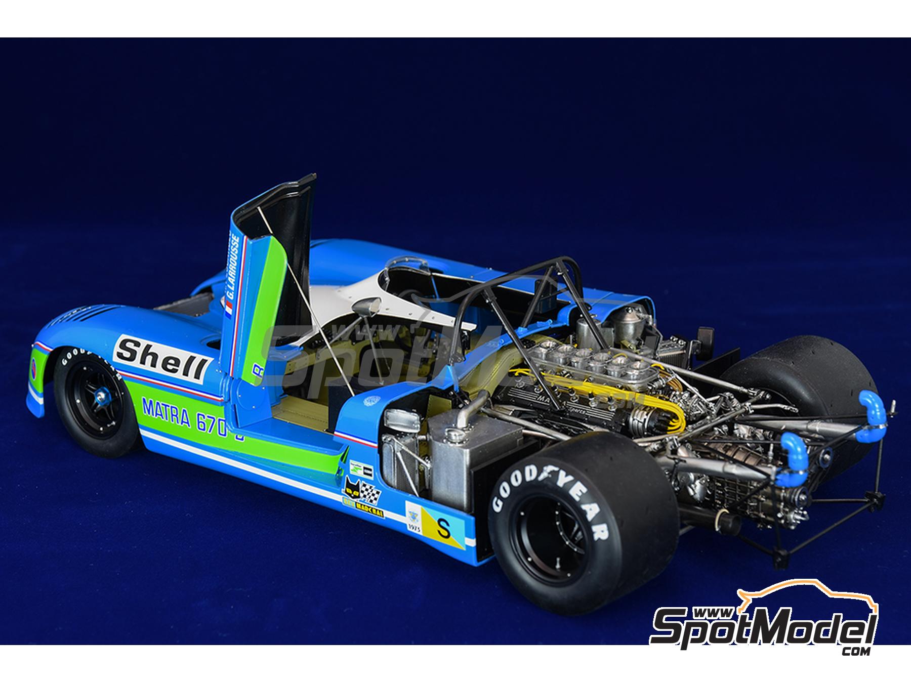 Image 22: Matra MS670B patrocinado por Shell - 24 Horas de Le Mans 1973 | Maqueta de coche en escala&nbsp;1/12 fabricado por Model Factory Hiro (ref.&nbsp;MFH-K853, tambien 4580011508536 y K853)