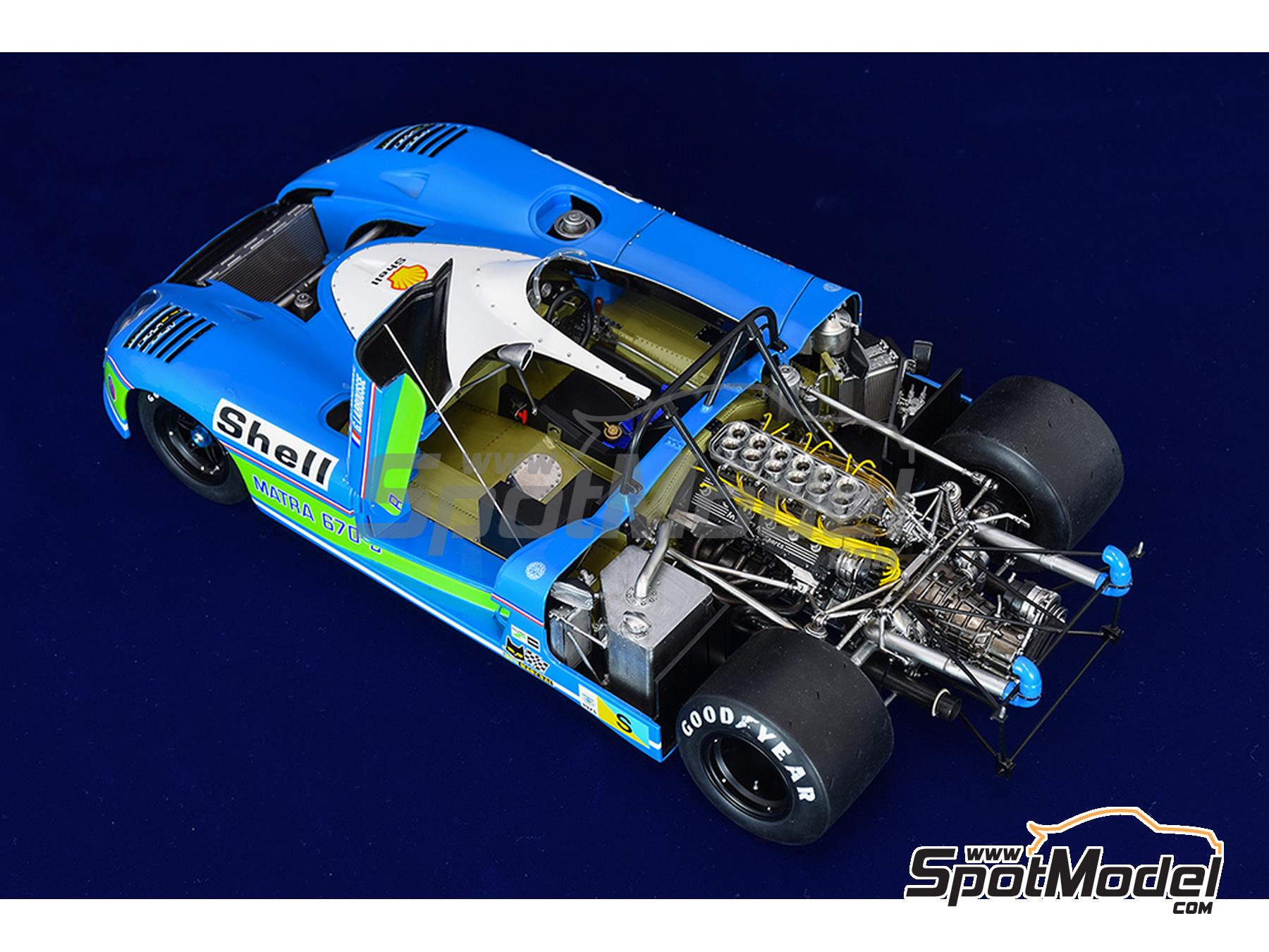 Image 23: Matra MS670B patrocinado por Shell - 24 Horas de Le Mans 1973 | Maqueta de coche en escala&nbsp;1/12 fabricado por Model Factory Hiro (ref.&nbsp;MFH-K853, tambien 4580011508536 y K853)