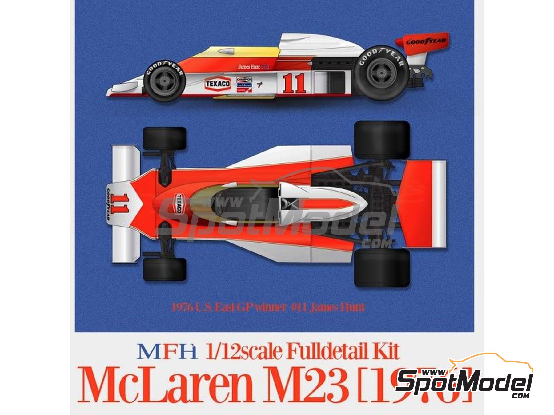 Image 1: McLaren Ford M23 McLaren Racing Limited Team sponsored by Texaco - Canadian Formula 1 Grand Prix, USA East Watkins Glen Grand Prix 1976 | Car scale model kit in 1/12 scale manufactured by Model Factory Hiro (ref. MFH-K858, also 4580011508581, K858 and K-858)