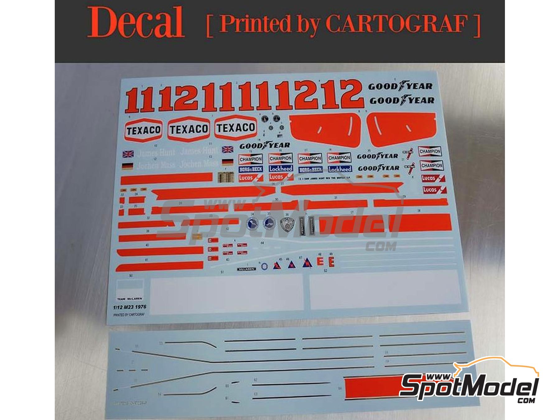 Image 4: McLaren Ford M23 McLaren Racing Limited Team sponsored by Texaco - Canadian Formula 1 Grand Prix, USA East Watkins Glen Grand Prix 1976 | Car scale model kit in 1/12 scale manufactured by Model Factory Hiro (ref. MFH-K858, also 4580011508581, K858 and K-858)