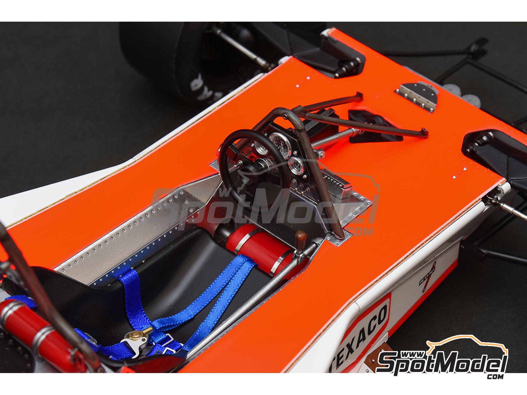 Image 13: McLaren Ford M23 McLaren Racing Limited Team sponsored by Texaco - Canadian Formula 1 Grand Prix, USA East Watkins Glen Grand Prix 1976 | Car scale model kit in 1/12 scale manufactured by Model Factory Hiro (ref. MFH-K858, also 4580011508581, K858 and K-858)