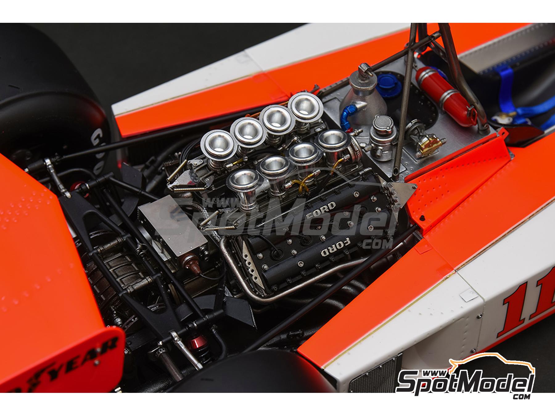 Image 14: McLaren Ford M23 McLaren Racing Limited Team sponsored by Texaco - Canadian Formula 1 Grand Prix, USA East Watkins Glen Grand Prix 1976 | Car scale model kit in 1/12 scale manufactured by Model Factory Hiro (ref. MFH-K858, also 4580011508581, K858 and K-858)