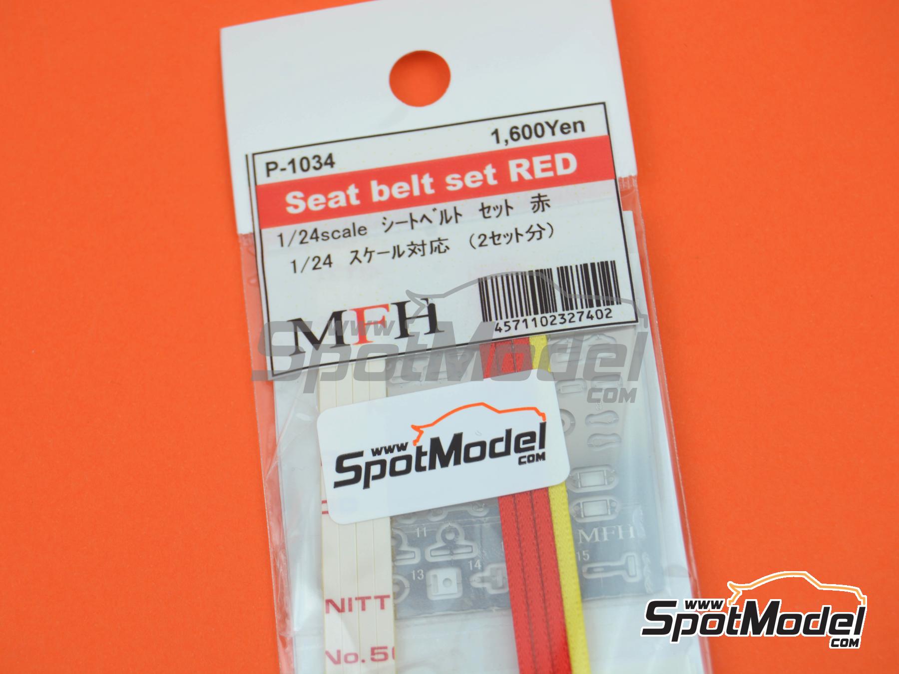 Image 2: Seat belt set red color - Sparco, Arexons, Britax, Boss, Willans, Sabelt | Seatbelts in 1/24 scale manufactured by Model Factory Hiro (ref.&nbsp;MFH-P1034, also 4571102327402 and P1034)