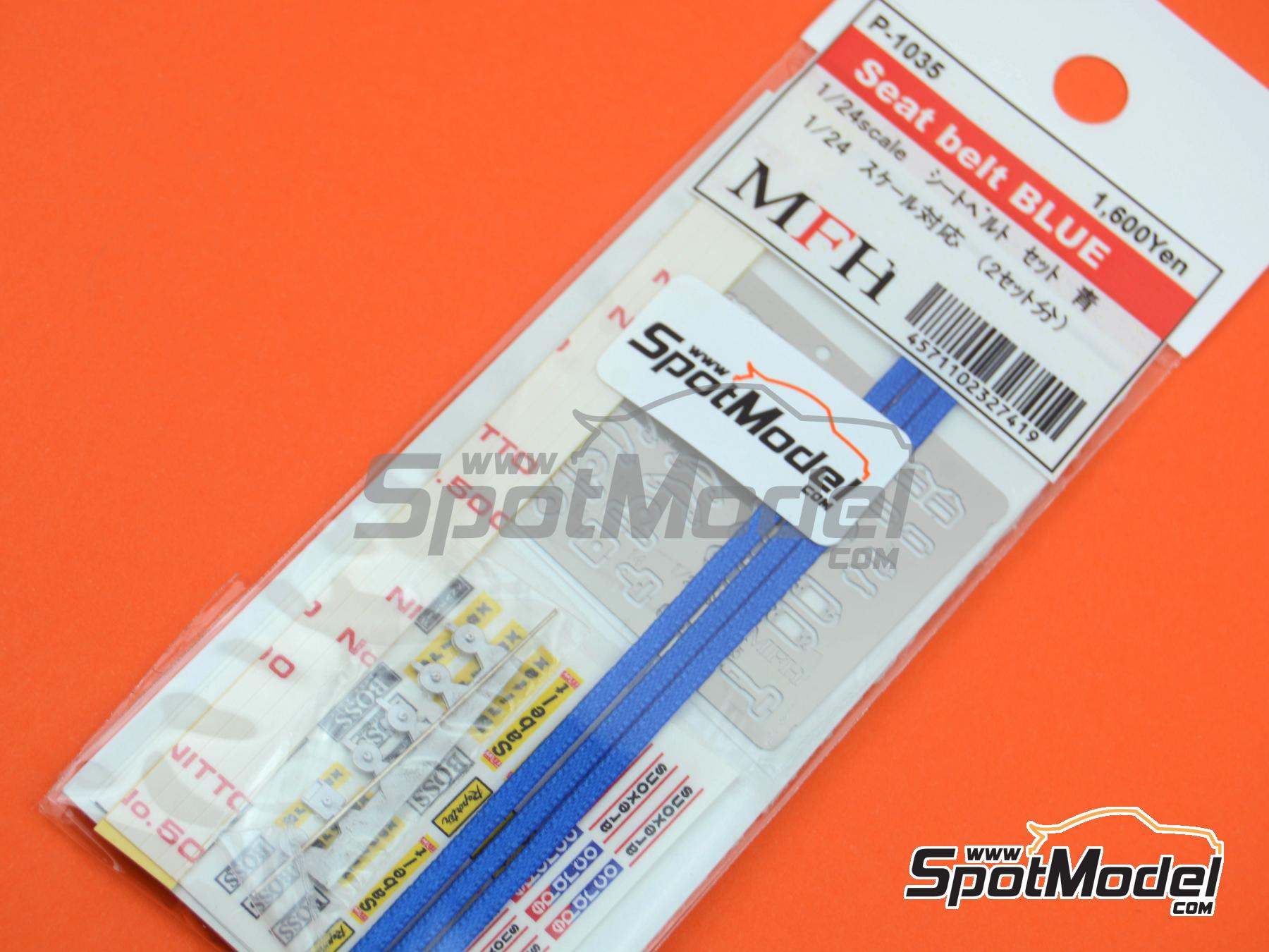 Image 1: Seat belt set blue color - Sparco, Arexons, Britax, Boss, Willans, Sabelt | Seatbelts in 1/24 scale manufactured by Model Factory Hiro (ref.&nbsp;MFH-P1035, also 4571102327419 and P1035)