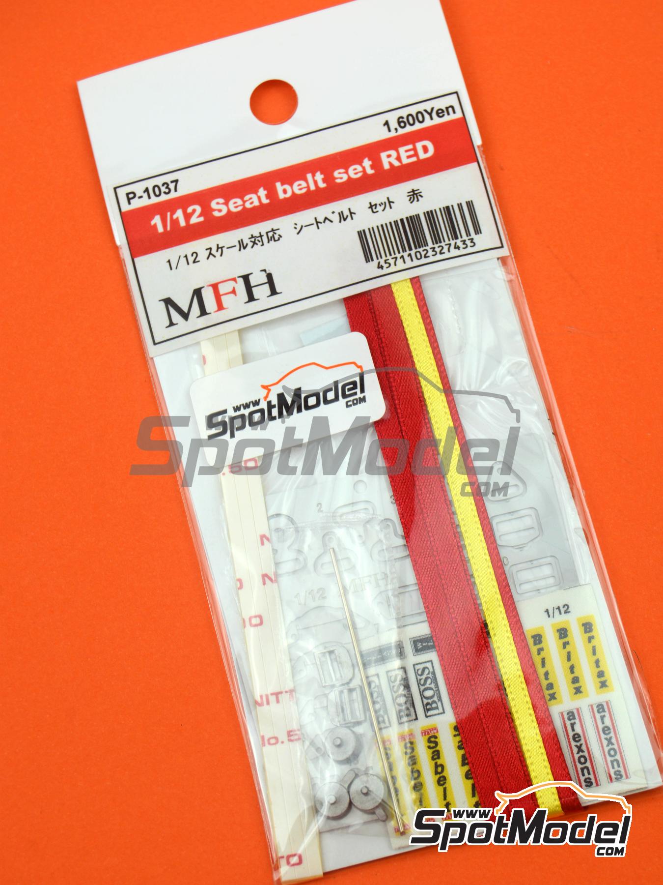 Model Factory Hiro P1037: Seatbelts 1/12 scale Seat belt set color Red  for F1 Sparco, Arexons, Britax, Boss, Willans, Sabelt (ref. MFH-P1037)  SpotModel