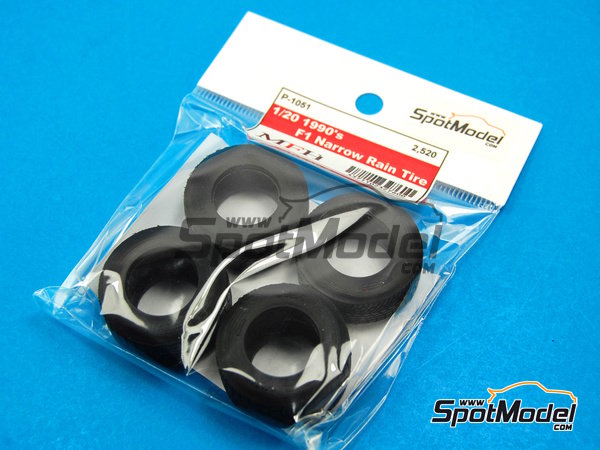 Image 1: Narrow rain tires - FIA Formula 1 World Championship 1990 | Tyre set in 1/20 scale manufactured by Model Factory Hiro (ref.&nbsp;MFH-P1051, also P1051)