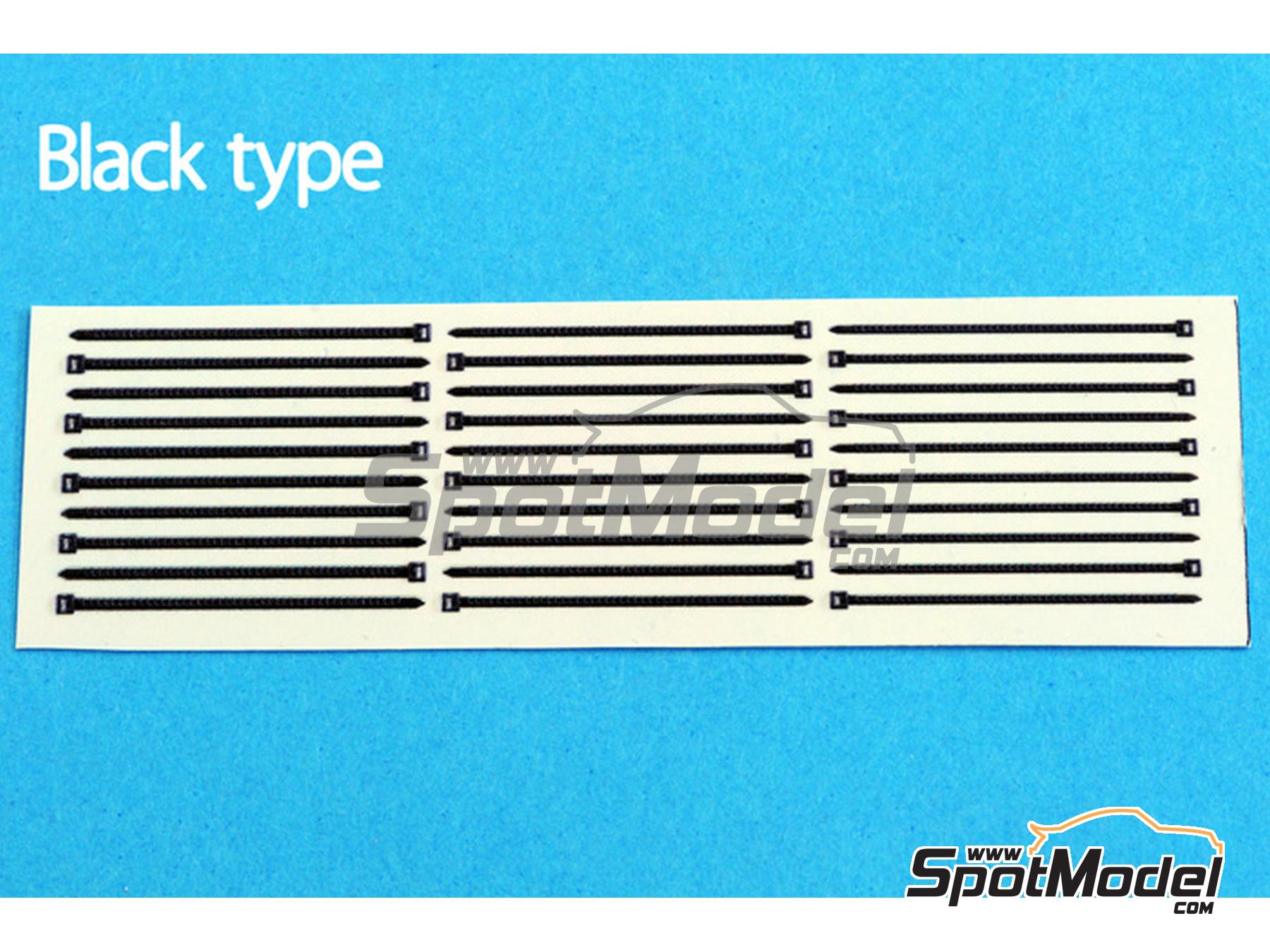 Image 1: Black zip-tie strap bands big size | Clamps in 1/12 scale manufactured by Model Factory Hiro (ref.&nbsp;MFH-P1087, also 4571102326986 and P1087)
