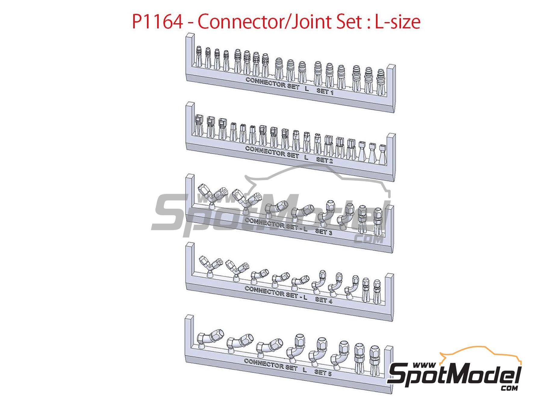 Image 1: Connector and Joint Set - L-Size | Hose joints in 1/12 scale manufactured by Model Factory Hiro (ref.&nbsp;MFH-P1164, also 4580011500288 and P1164)