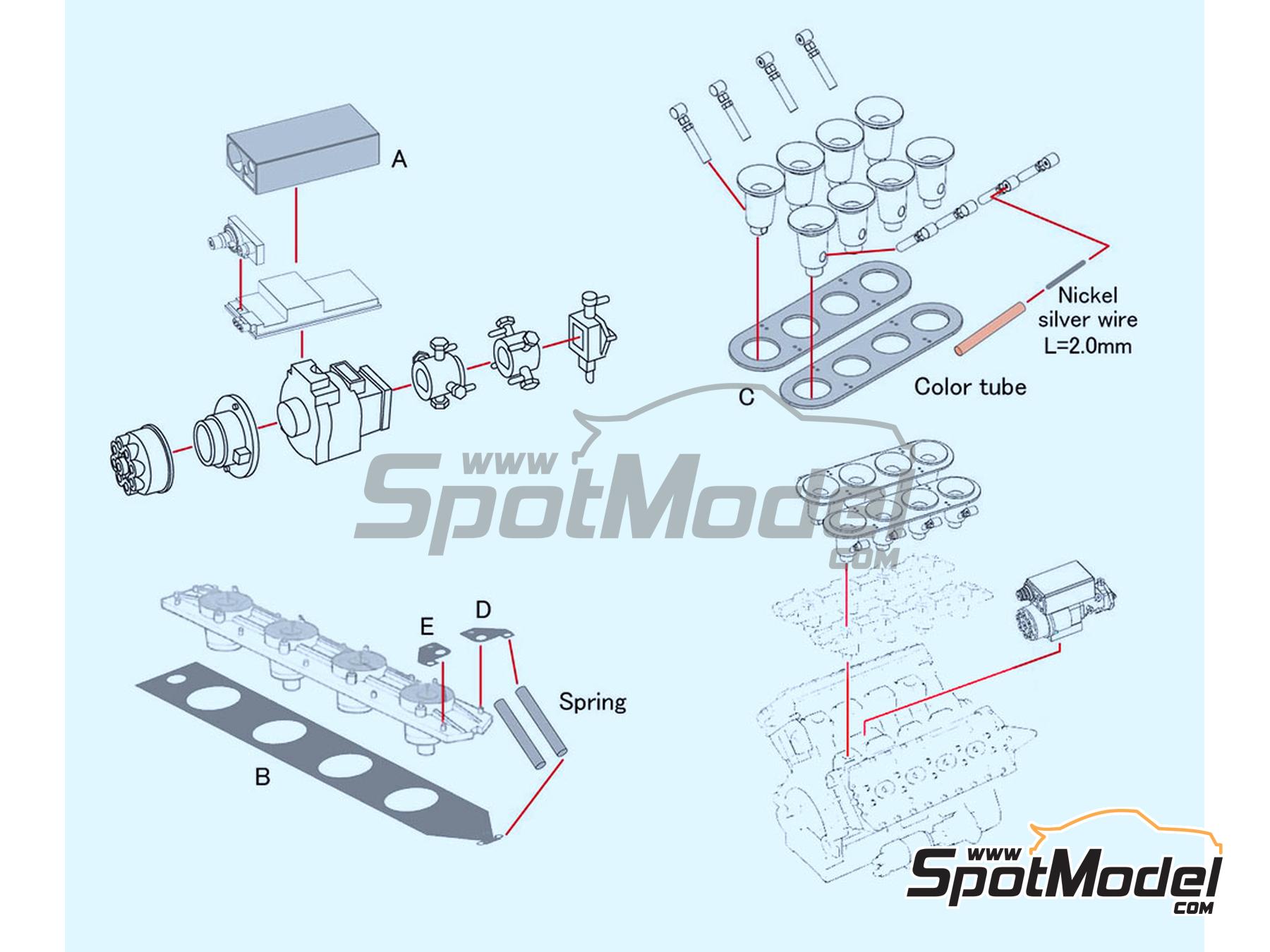 Image 2: Funnel, intake trumpets and distributor for DFV engine | Air funnel in 1/12 scale manufactured by Model Factory Hiro (ref. MFH-P1182, also 4580011500462 and P1182)