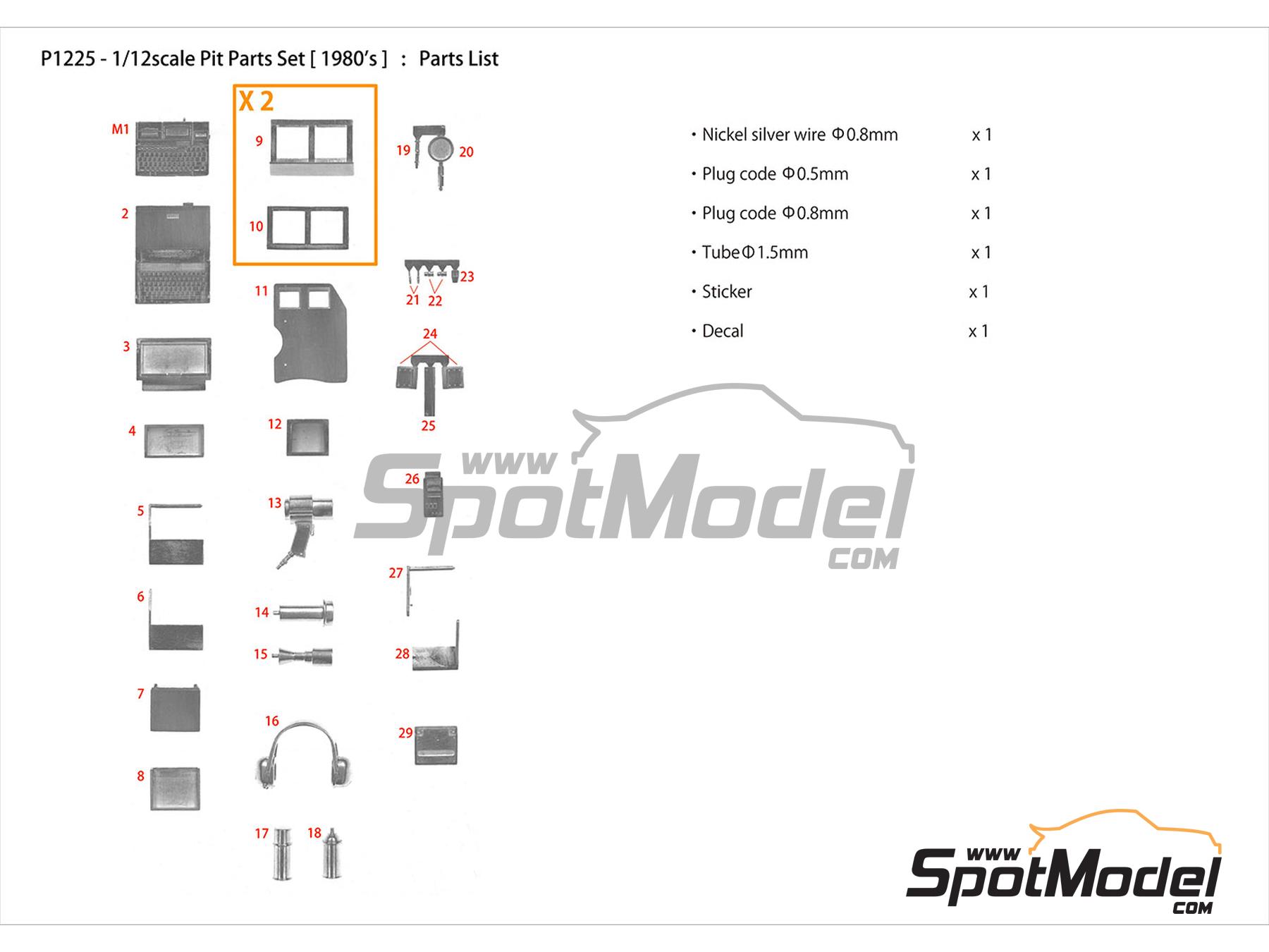 Image 9: Pit Parts Set (1980's) | Detail in 1/12 scale manufactured by Model Factory Hiro (ref.&nbsp;MFH-P1225, also 4580011500899 and P1225)