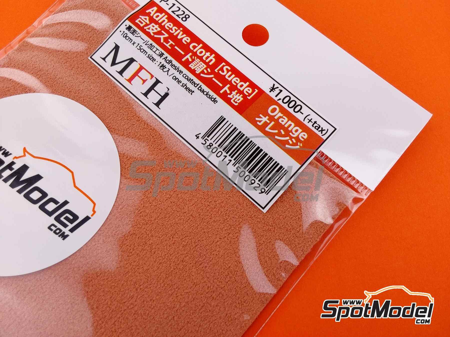 Image 1: Adhesive cloth for seat, Suede-like Orange 90mm x 150mm | Material manufactured by Model Factory Hiro (ref.&nbsp;MFH-P1228, also 4580011500929 and P1228)