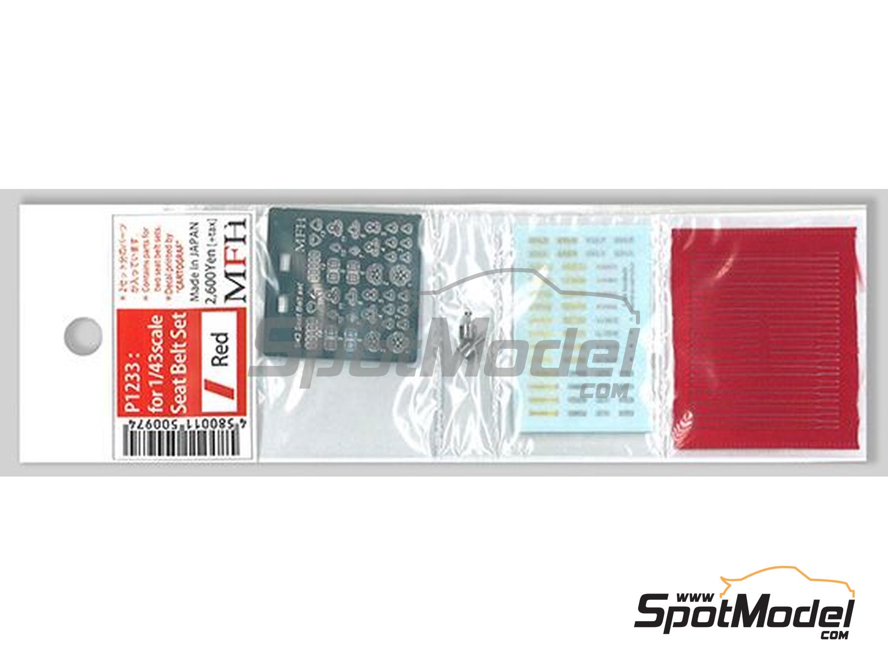 Image 1: Seat belt set red color - Sparco, Arexons, Britax, Boss, Willans, Sabelt | Seatbelts in 1/43 scale manufactured by Model Factory Hiro (ref.&nbsp;MFH-P1233, also 4580011500974 and P1233)