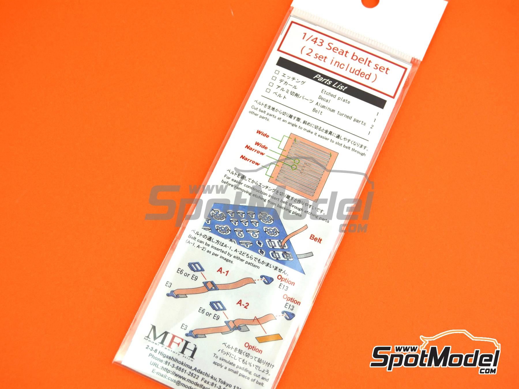 Image 4: Seat belt set red color - Sparco, Arexons, Britax, Boss, Willans, Sabelt | Seatbelts in 1/43 scale manufactured by Model Factory Hiro (ref.&nbsp;MFH-P1233, also 4580011500974 and P1233)