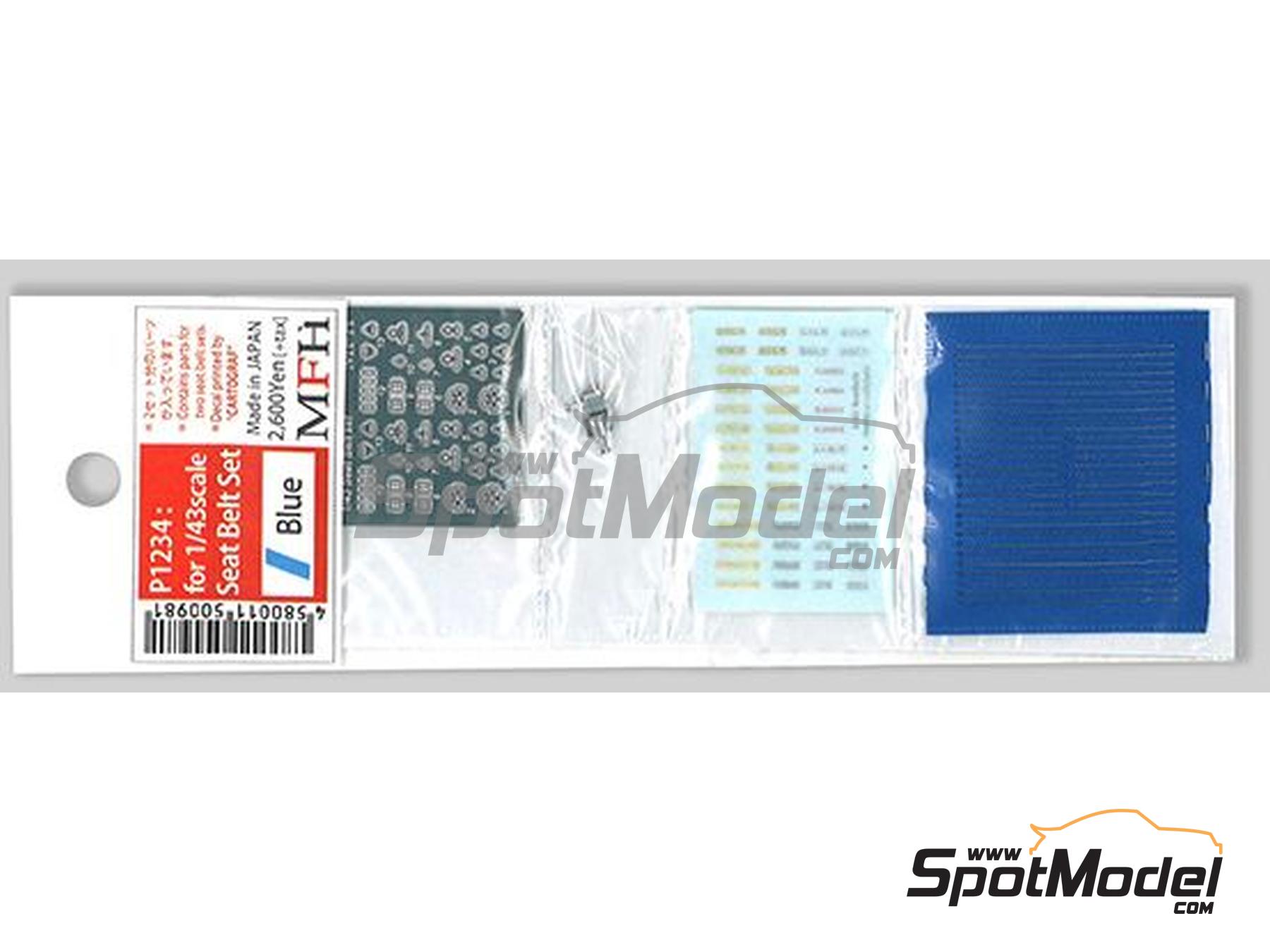 Image 1: Seat belt set blue color - Sparco, Arexons, Britax, Boss, Willans, Sabelt | Seatbelts in 1/43 scale manufactured by Model Factory Hiro (ref.&nbsp;MFH-P1234, also 4580011500981 and P1234)