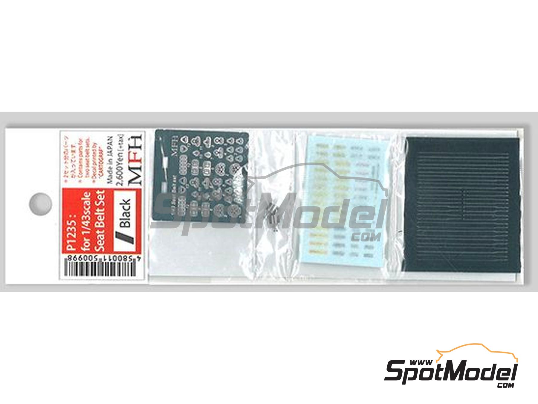 Image 1: Seat belt set black color - Sparco, Arexons, Britax, Boss, Willans, Sabelt | Seatbelts in 1/43 scale manufactured by Model Factory Hiro (ref.&nbsp;MFH-P1235, also 4580011500998 and P1235)