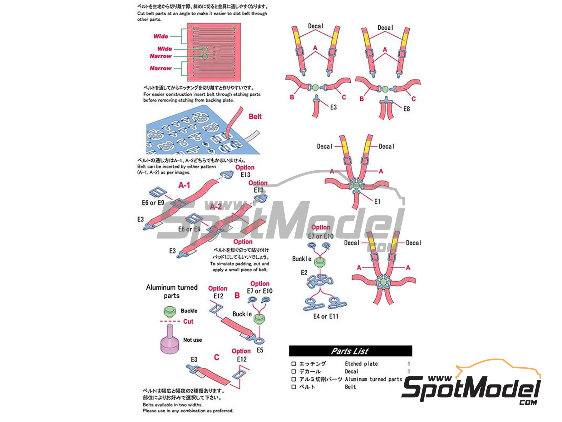 Image 2: Seat belt set black color - Sparco, Arexons, Britax, Boss, Willans, Sabelt | Seatbelts in 1/43 scale manufactured by Model Factory Hiro (ref.&nbsp;MFH-P1235, also 4580011500998 and P1235)