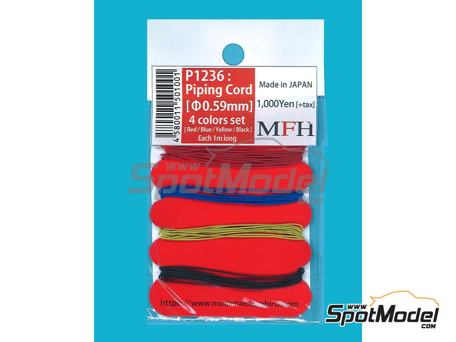 Image 1: Piping cord 0.59mm - Red, blue, yellow and black | Piping cord manufactured by Model Factory Hiro (ref.&nbsp;MFH-P1236, also 4580011501001 and P1236)