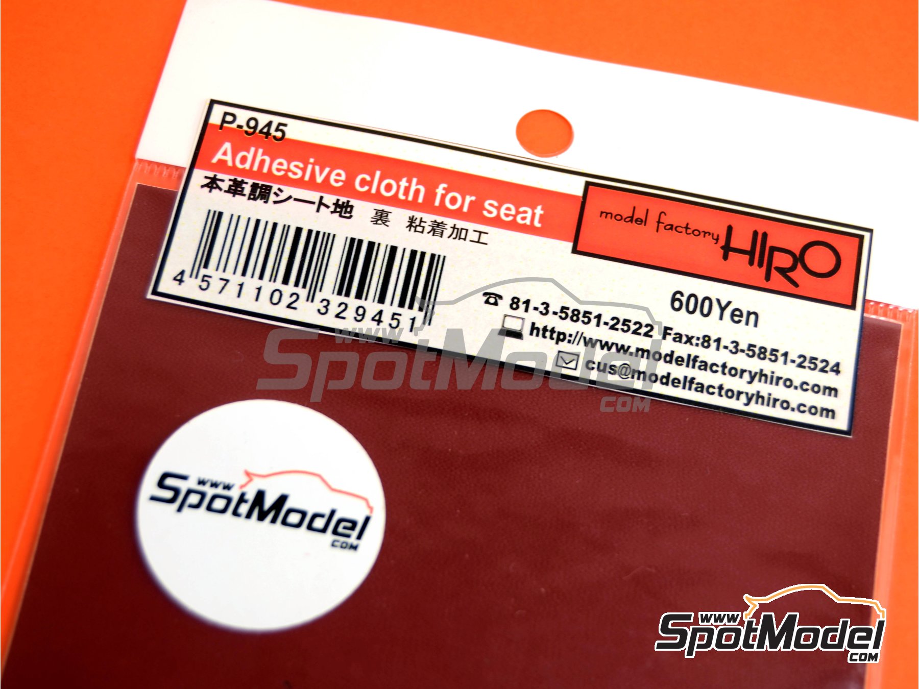 Image 1: Adhesivo s&iacute;mil piel de cuero para asientos, color rojo 90mm x 150mm | Detalle fabricado por Model Factory Hiro (ref.&nbsp;MFH-P945, tambien 4571102329451, P945 y p-945)