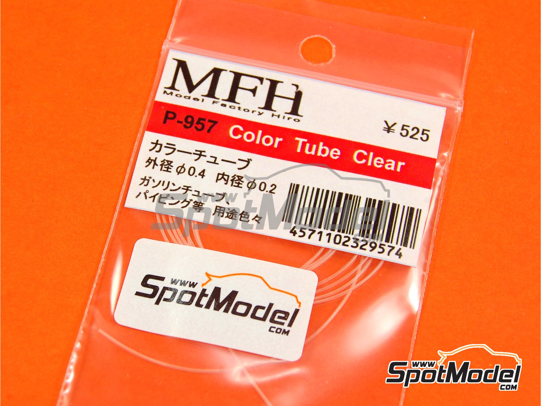 Image 1: Clear tube 0.4 mm (outside) x 0.2 mm (inside) x 50 cm (long) | Pipe manufactured by Model Factory Hiro (ref.&nbsp;MFH-P957, also 4571102329574 and P957)