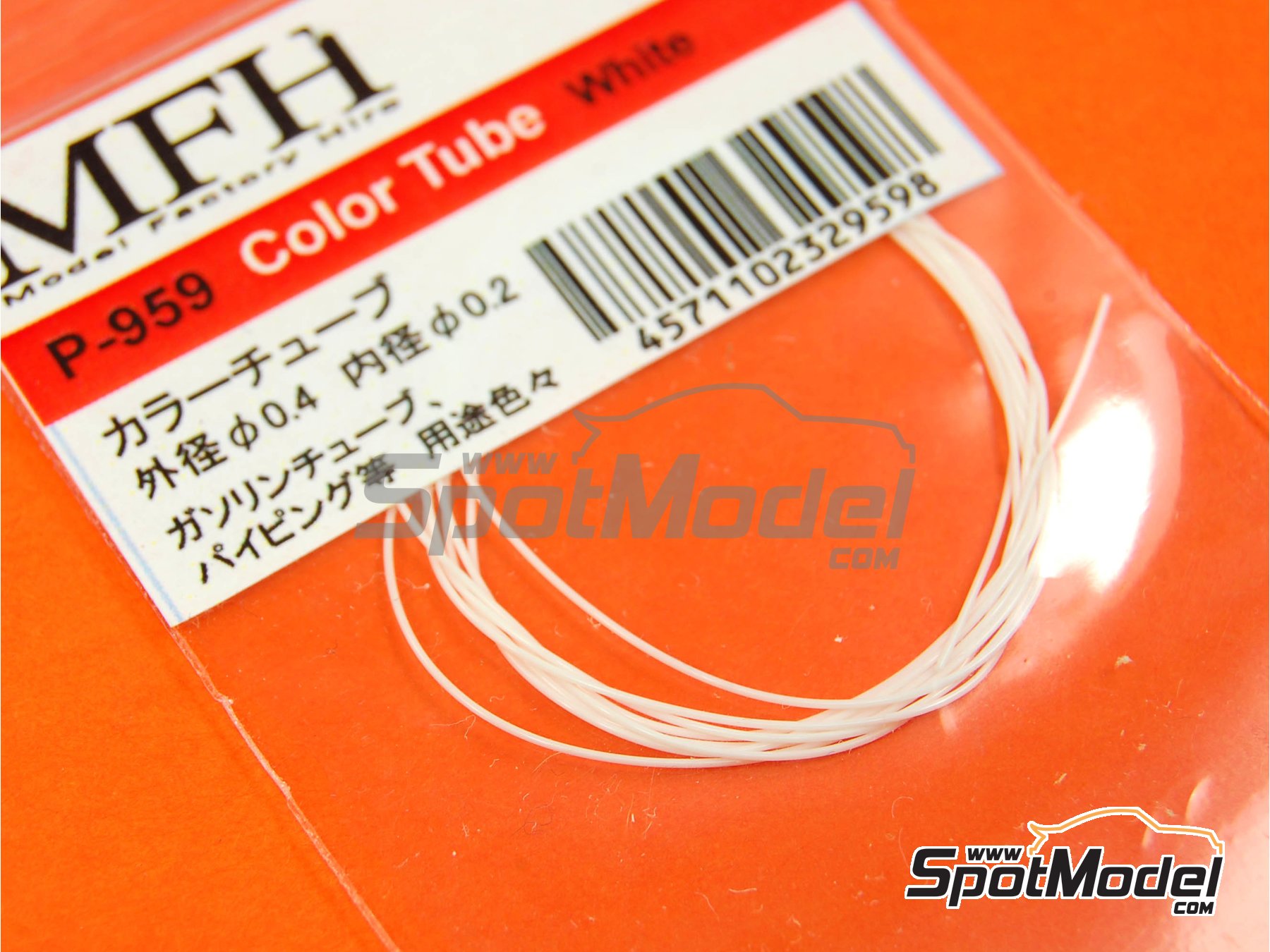Image 2: Tubo color blanco de 0.4 mm (exterior) x 0.2 mm (interior) x 50 cm (longitud) | Tubo fabricado por Model Factory Hiro (ref.&nbsp;MFH-P959, tambien 4571102329598 y P959)