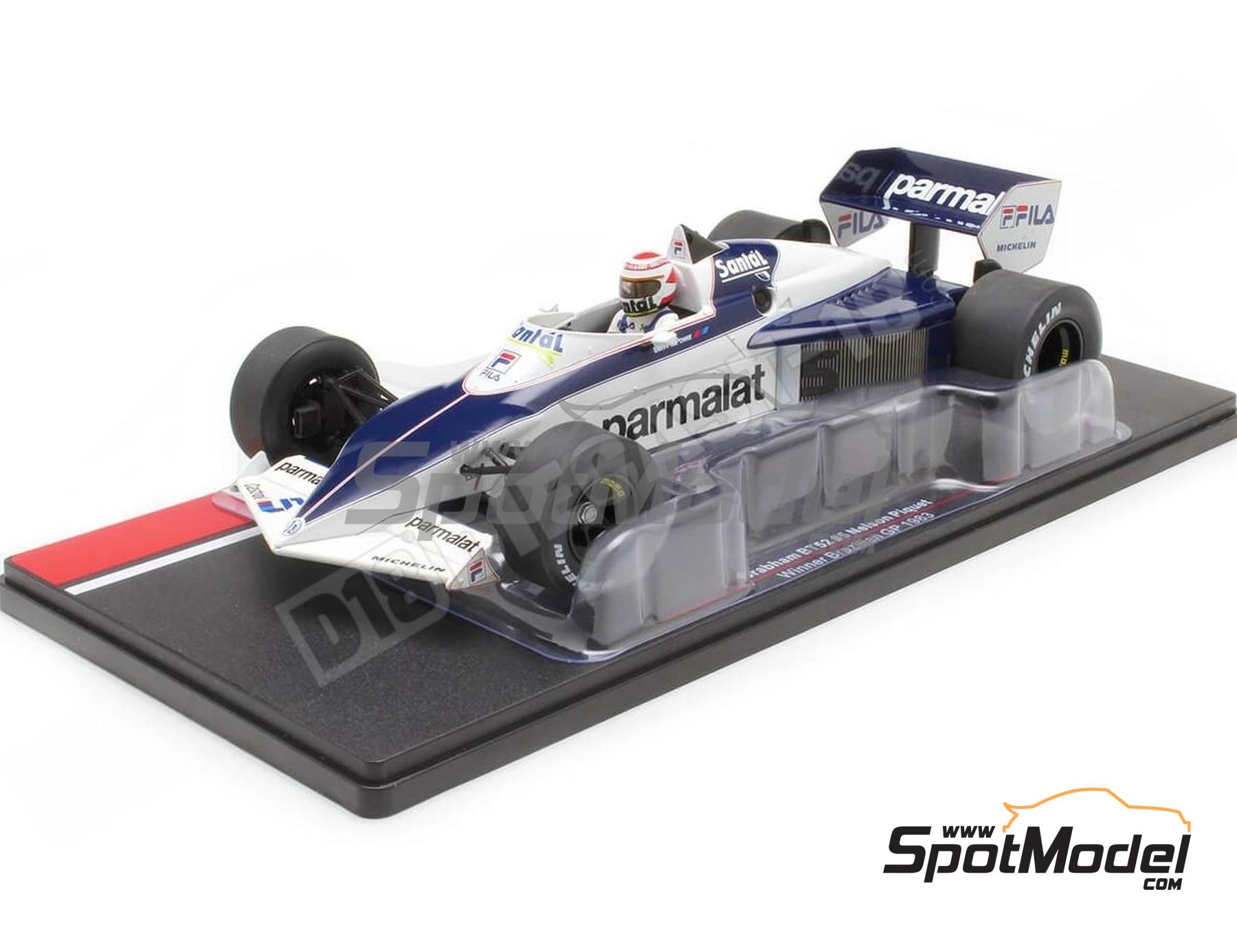 Image 1: Brabham BMW BT52 Brabham Racing Organisation Team sponsored by Parmalat, Fila - Brazilian Formula 1 Grand Prix 1983 | Diecast model car in 1/18 scale manufactured by Modelcar Group (ref.&nbsp;DIE-62422, also 4052176786079, 18618F and MCG18618F)