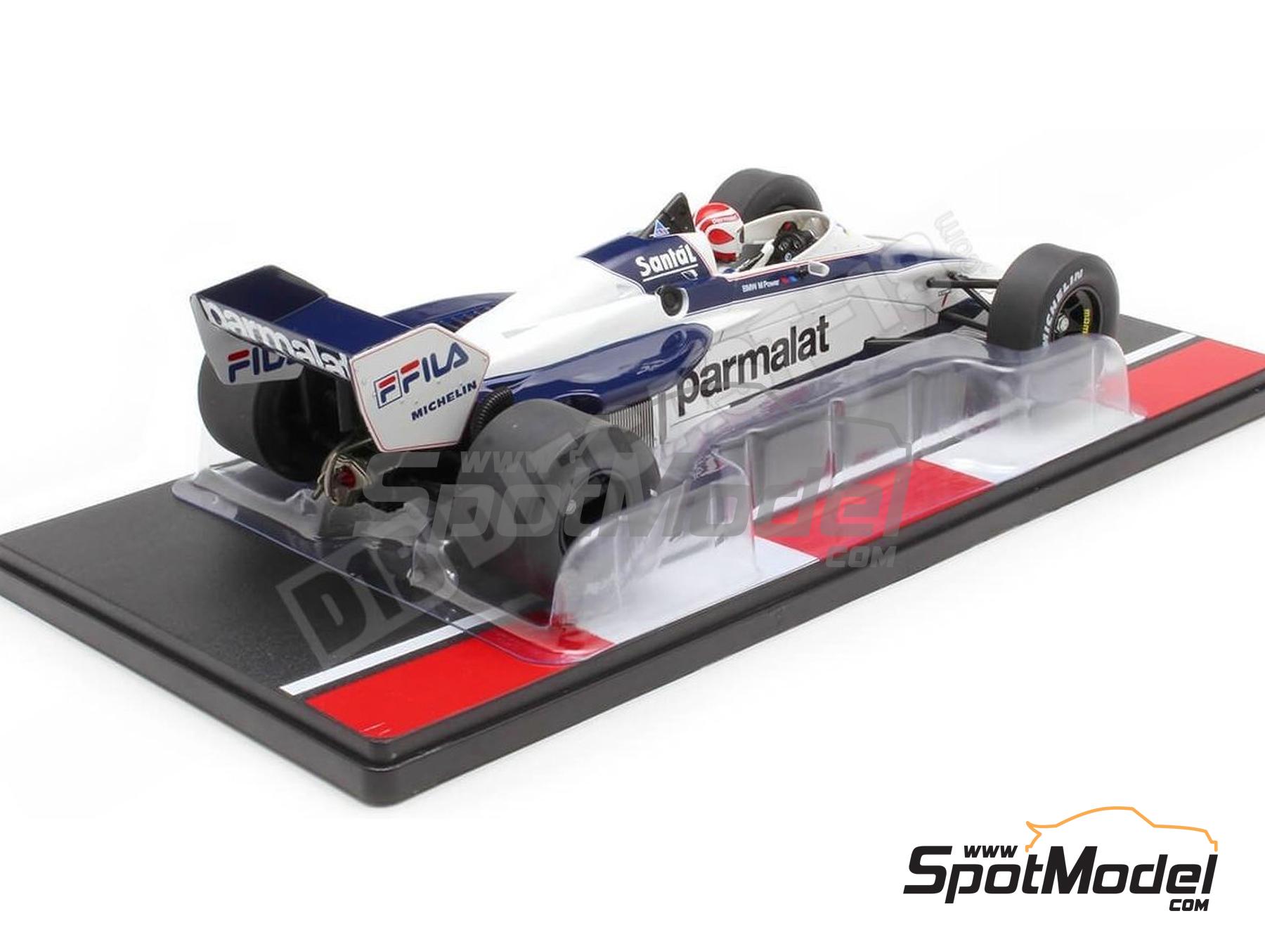 Image 2: Brabham BMW BT52 Brabham Racing Organisation Team sponsored by Parmalat, Fila - Brazilian Formula 1 Grand Prix 1983 | Diecast model car in 1/18 scale manufactured by Modelcar Group (ref.&nbsp;DIE-62422, also 4052176786079, 18618F and MCG18618F)