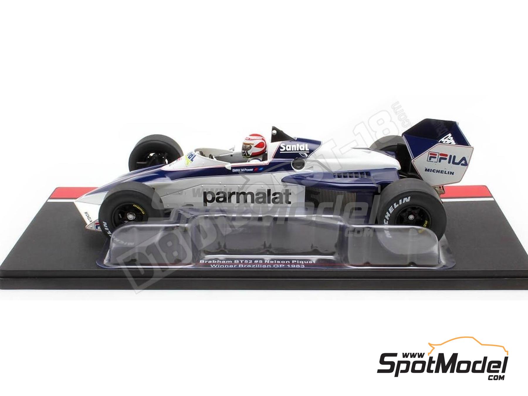 Image 3: Brabham BMW BT52 Brabham Racing Organisation Team sponsored by Parmalat, Fila - Brazilian Formula 1 Grand Prix 1983 | Diecast model car in 1/18 scale manufactured by Modelcar Group (ref.&nbsp;DIE-62422, also 4052176786079, 18618F and MCG18618F)