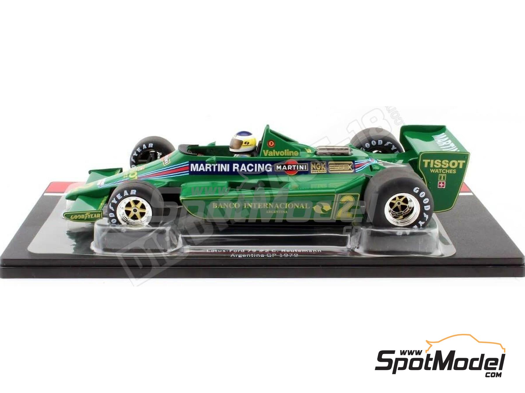 Image 3: Lotus Ford 79 Martini Racing Lotus Team sponsored by Banco Internacional Argentina - Argentine Formula 1 Grand Prix 1979 | Diecast model car in 1/18 scale manufactured by Modelcar Group (ref.&nbsp;DIE-62427, also 4052176751022, 18621F and MCG18621F)