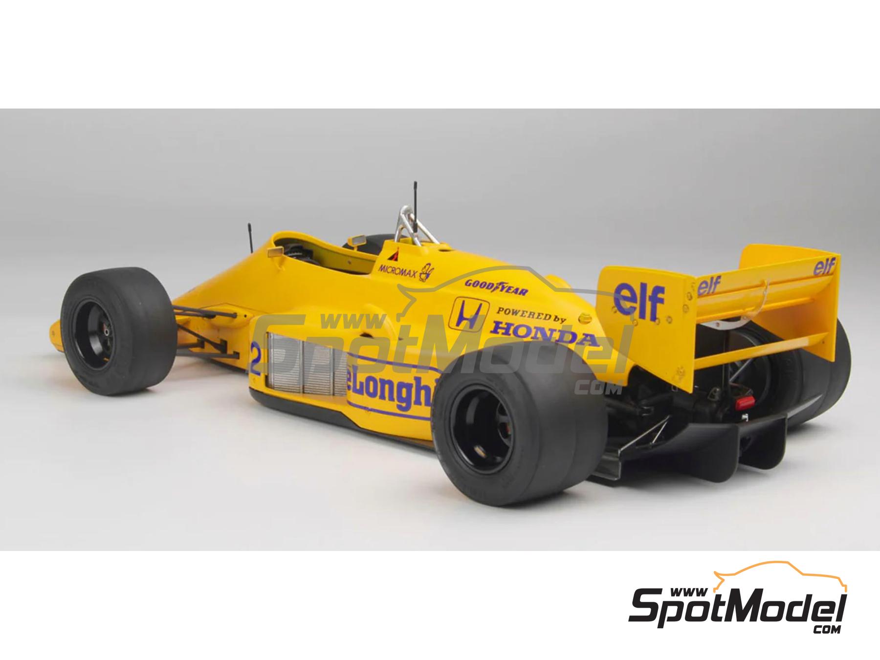 Lotus Honda 99T Lotus Team sponsored by Camel DeLonghi - Monaco Formula 1  Grand Prix 1987. Car scale model kit in 1/12 scale manufactured by Nunu (ref