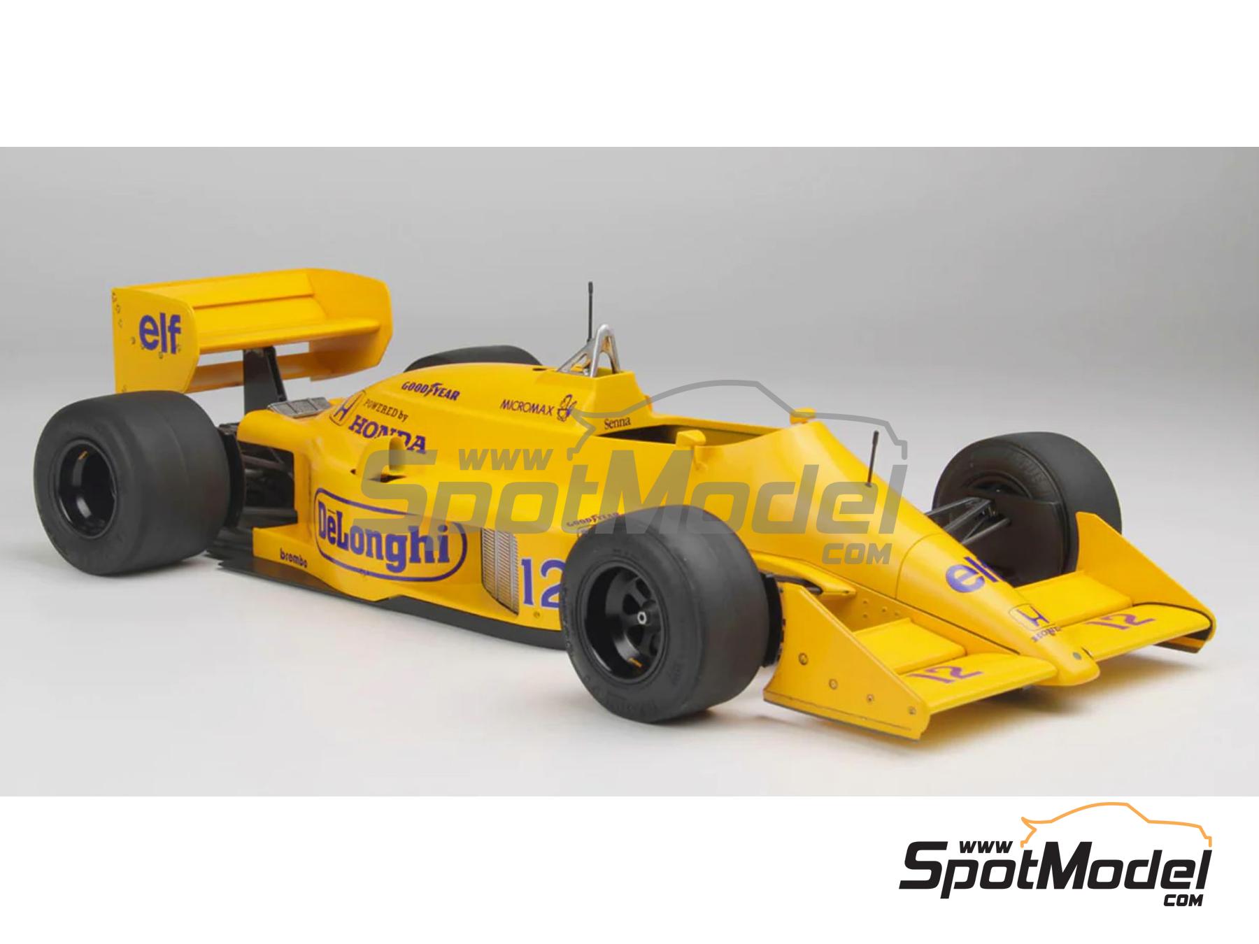 Lotus Honda 99T Lotus Team sponsored by Camel DeLonghi - Monaco Formula 1  Grand Prix 1987. Car scale model kit in 1/12 scale manufactured by Nunu (ref