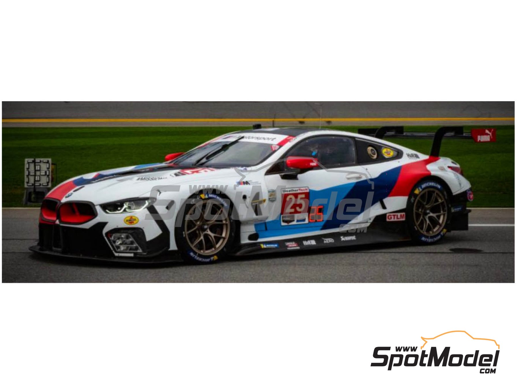 BMW M8 GTE RLL Team sponsored by BMW Motorsport - 24 Hours of Daytona 2019.  Car scale model kit in 1/24 scale manufactured by Nunu (ref. PN24010, also