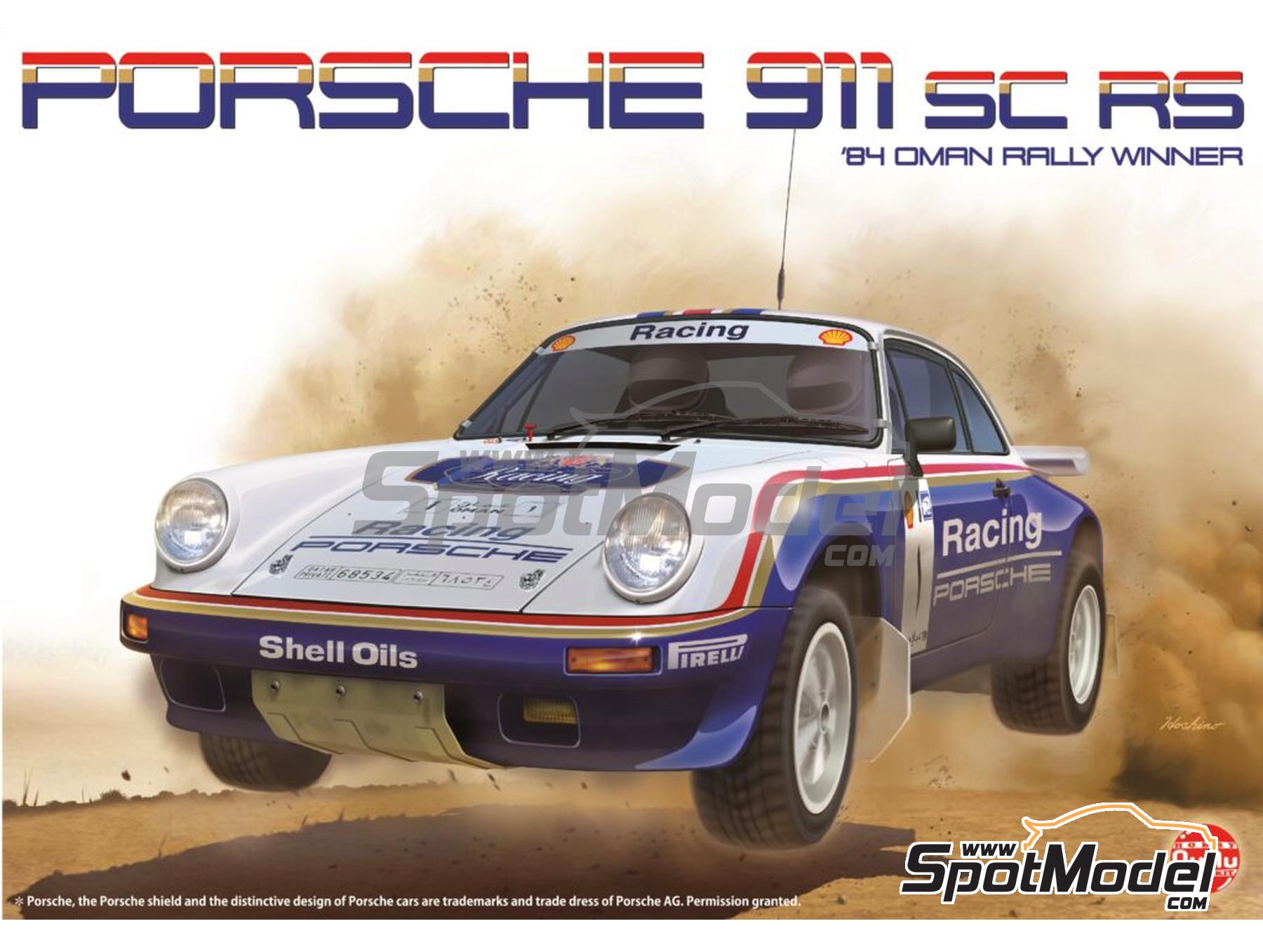 Image 2: Porsche 911 SC RS sponsored by Rothmans - Oman International Rally 1984 | Car scale model kit in 1/24 scale manufactured by Nunu (ref.&nbsp;PN24011, also 4545782069426 and NU-24011)