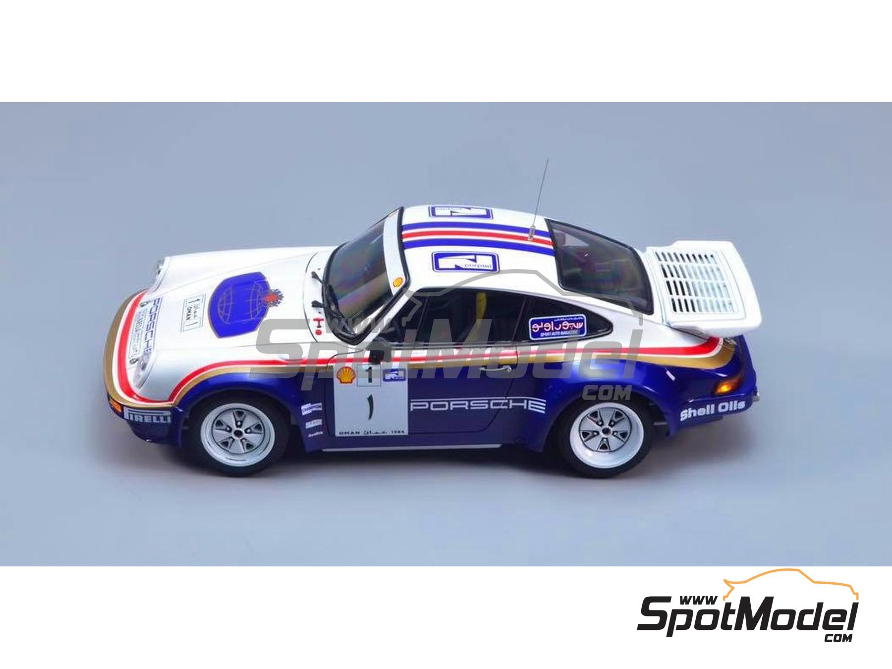 Image 5: Porsche 911 SC RS sponsored by Rothmans - Oman International Rally 1984 | Car scale model kit in 1/24 scale manufactured by Nunu (ref.&nbsp;PN24011, also 4545782069426 and NU-24011)