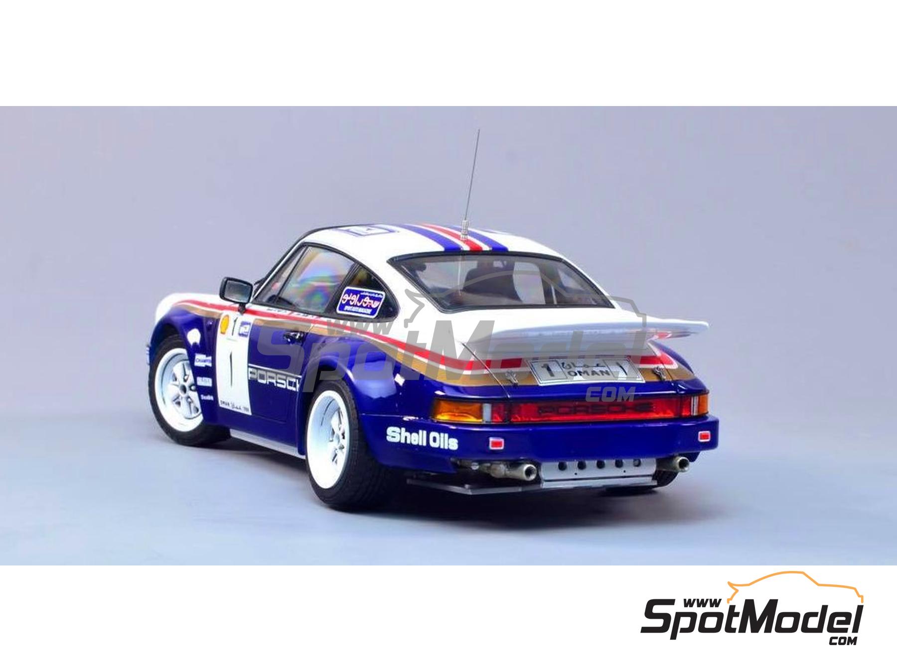 Image 7: Porsche 911 SC RS sponsored by Rothmans - Oman International Rally 1984 | Car scale model kit in 1/24 scale manufactured by Nunu (ref.&nbsp;PN24011, also 4545782069426 and NU-24011)