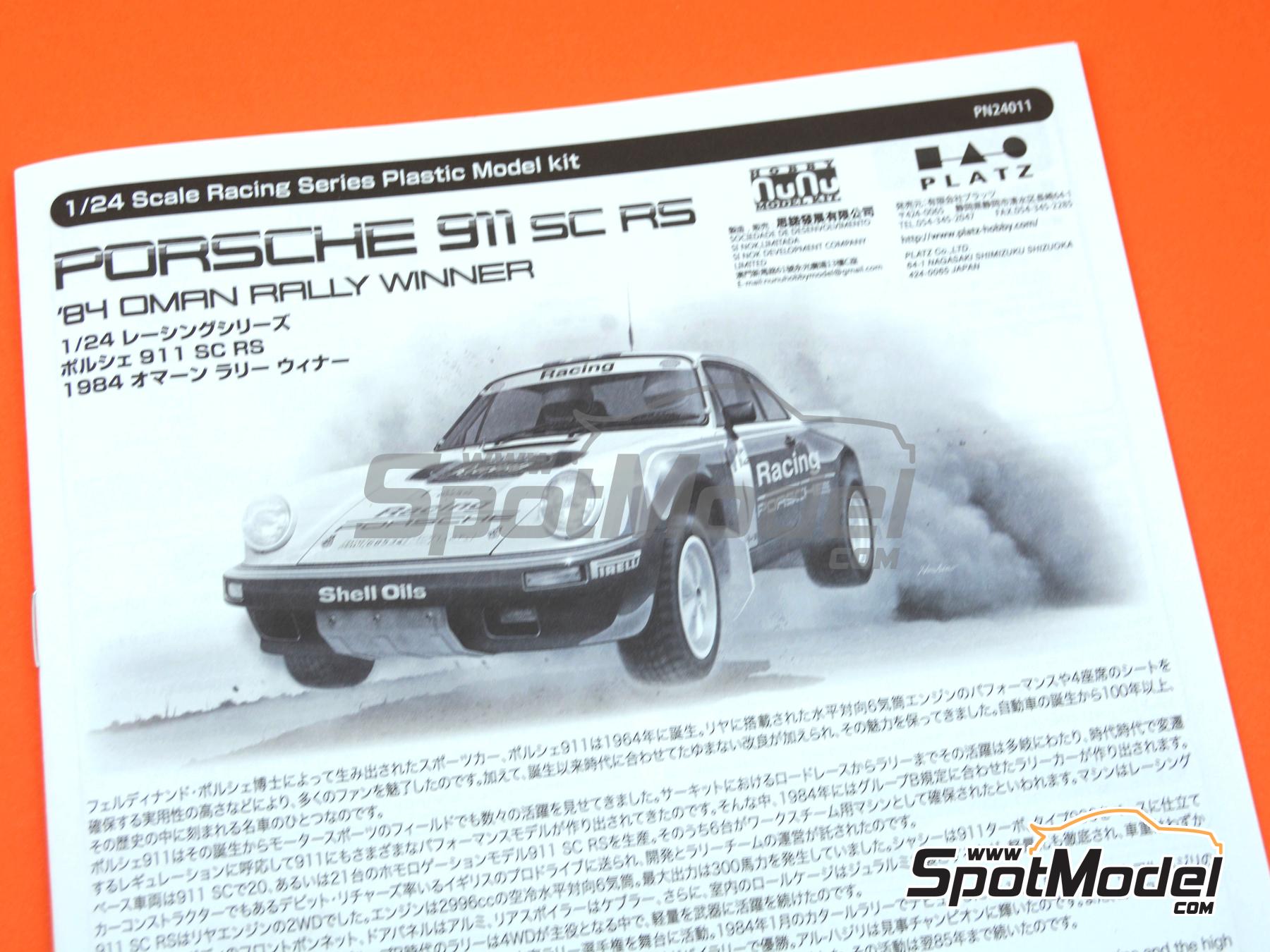 Image 18: Porsche 911 SC RS sponsored by Rothmans - Oman International Rally 1984 | Car scale model kit in 1/24 scale manufactured by Nunu (ref.&nbsp;PN24011, also 4545782069426 and NU-24011)
