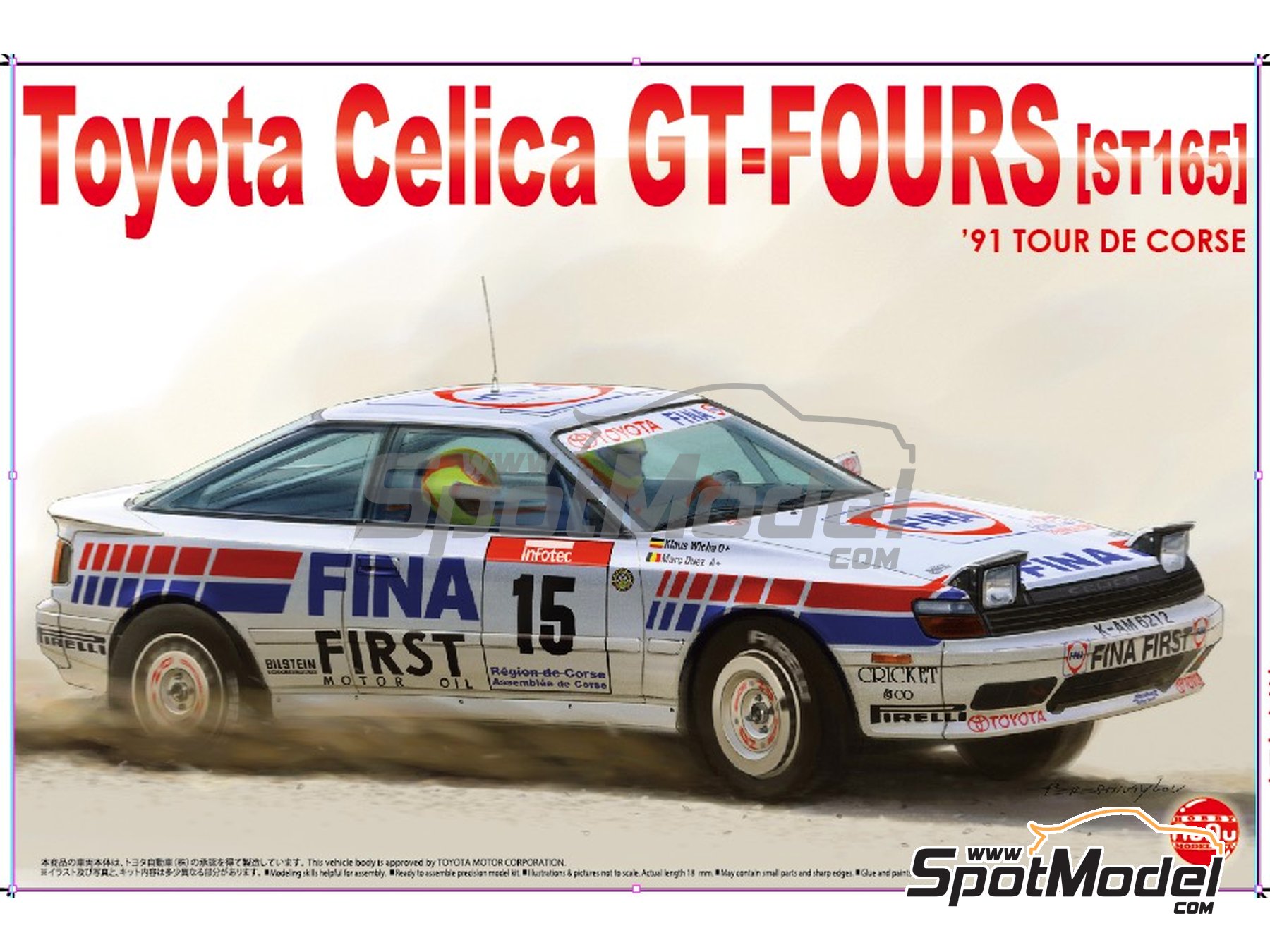 Image 2: Toyota Celica GT-Four ST165 Group A sponsored by Fina - Tour de Corse Rallye de France 1991 | Car scale model kit in 1/24 scale manufactured by Nunu (ref.&nbsp;PN24015, also 4545782063790 and NU-24015)