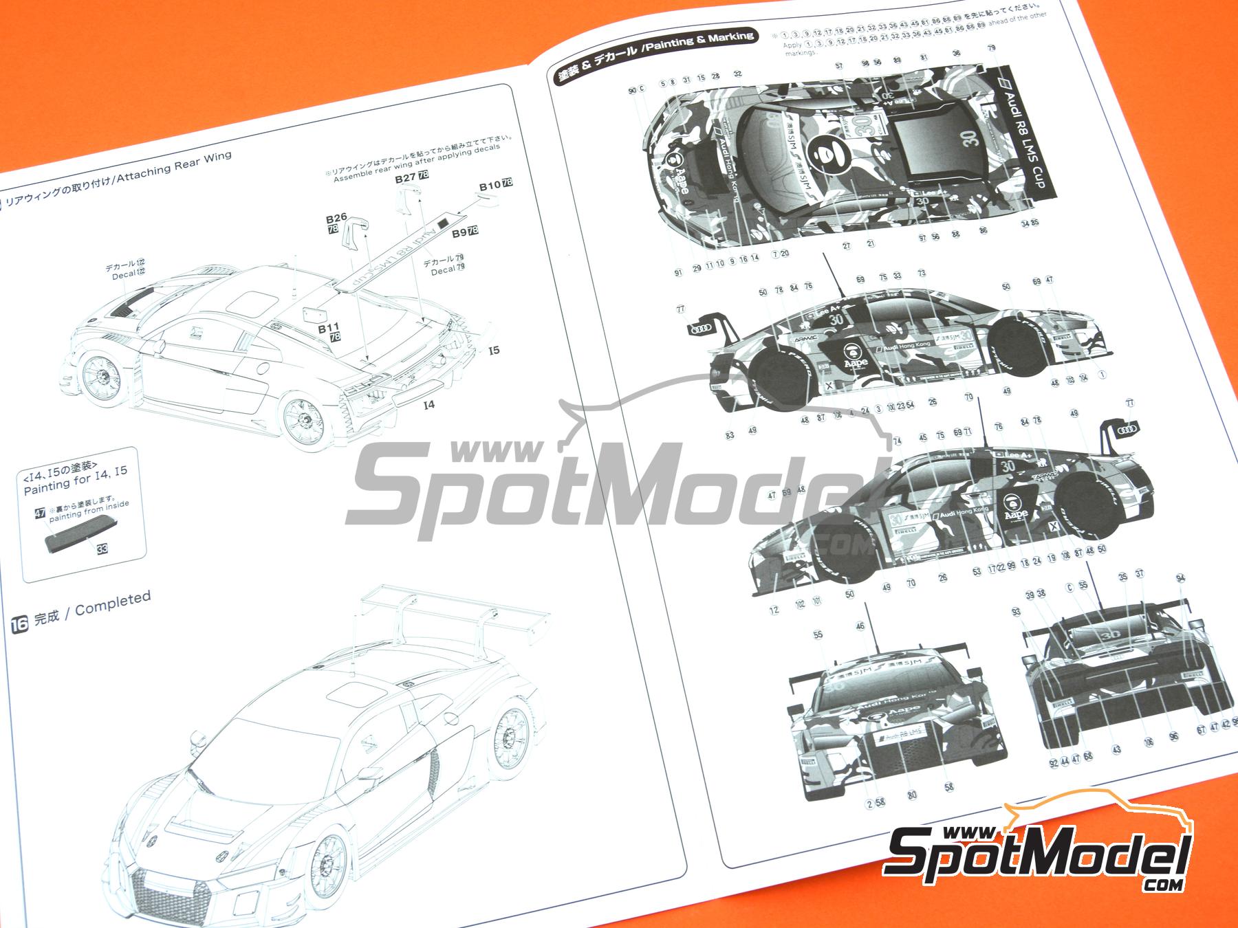 Image 19: Audi R8 LMS GT3 sponsored by AAPE Audi Hong Kong - Macau FIA GT World Cup Championship 2015 | Car scale model kit in 1/24 scale manufactured by Nunu (ref.&nbsp;PN24028, also 4545782076493 and NU24028)