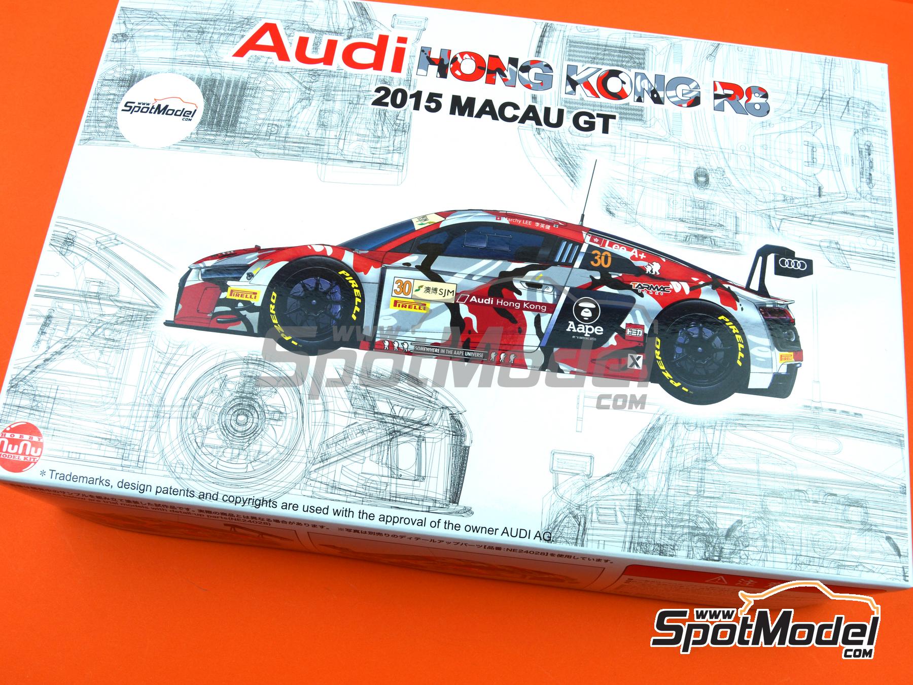 Image 20: Audi R8 LMS GT3 sponsored by AAPE Audi Hong Kong - Macau FIA GT World Cup Championship 2015 | Car scale model kit in 1/24 scale manufactured by Nunu (ref.&nbsp;PN24028, also 4545782076493 and NU24028)