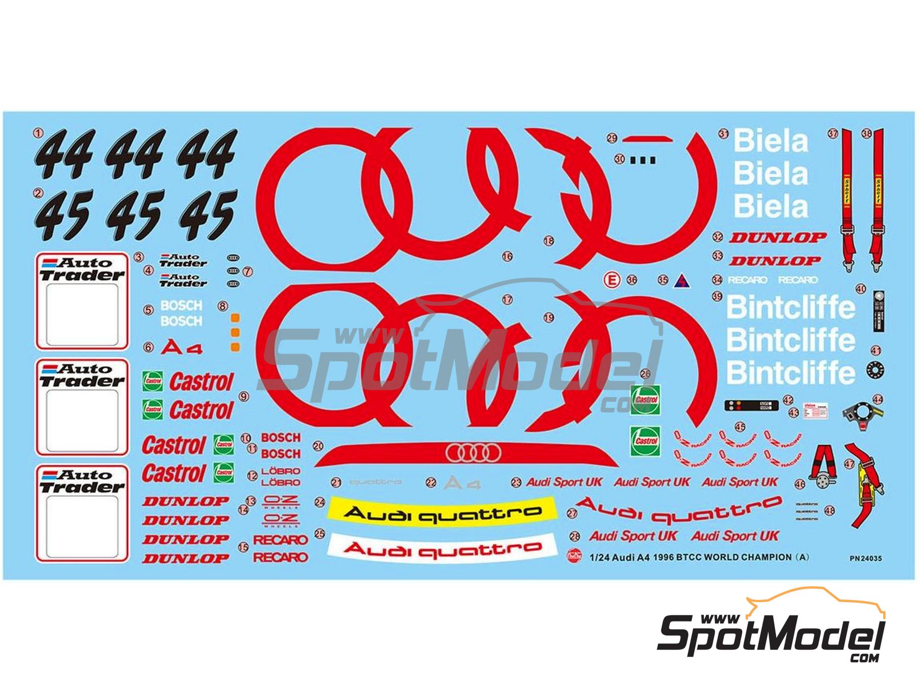 Image 2: Audi A4 Quattro Equipo Audi Sport UK - Campeonato Ingl&eacute;s de Turismos - BTCC 1996 | Maqueta de coche en escala&nbsp;1/24 fabricado por Nunu (ref.&nbsp;PN24035, tambien 4545782086515)